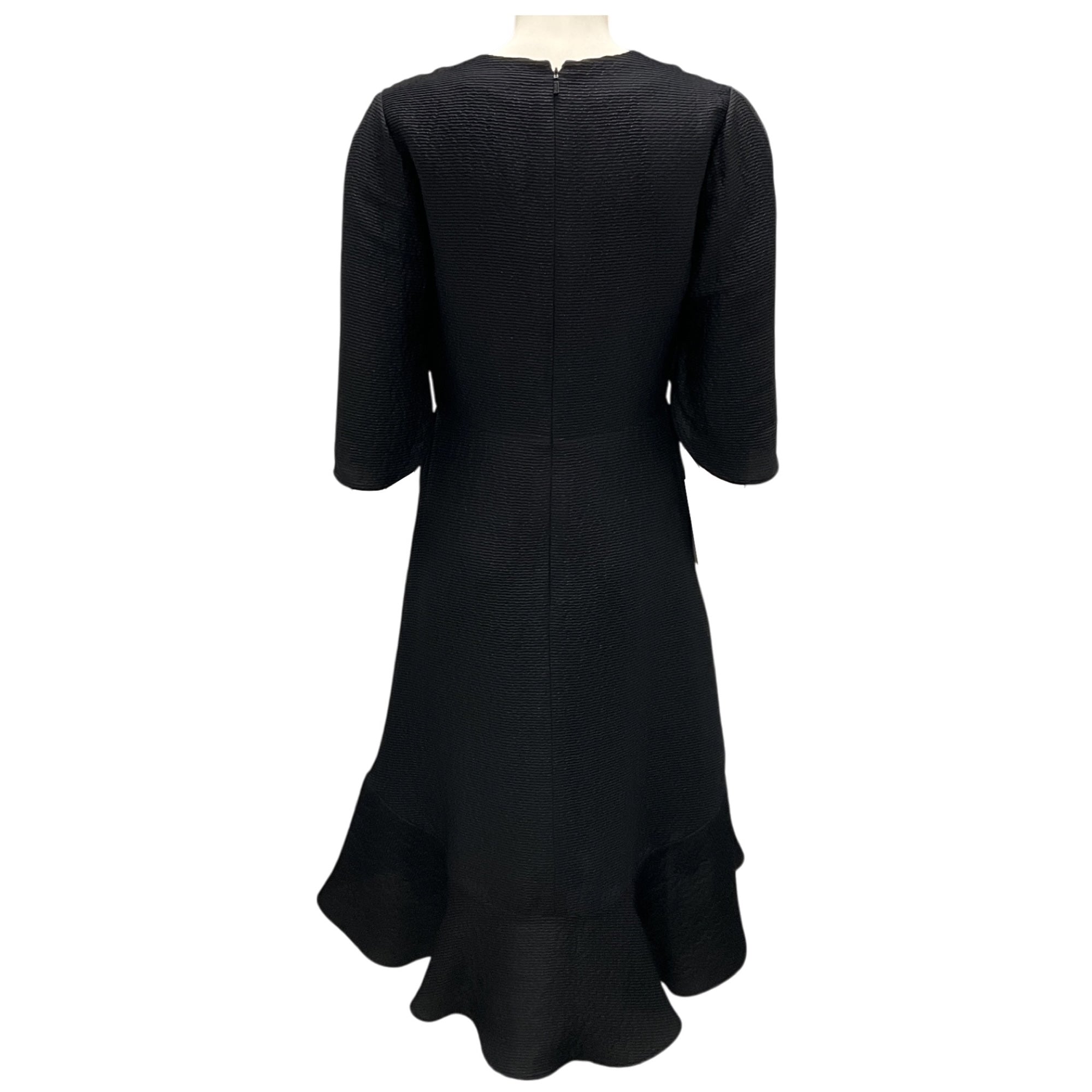 Chloe Black Shimmer Ribbed Short Sleeved V-Neck Silk Dress