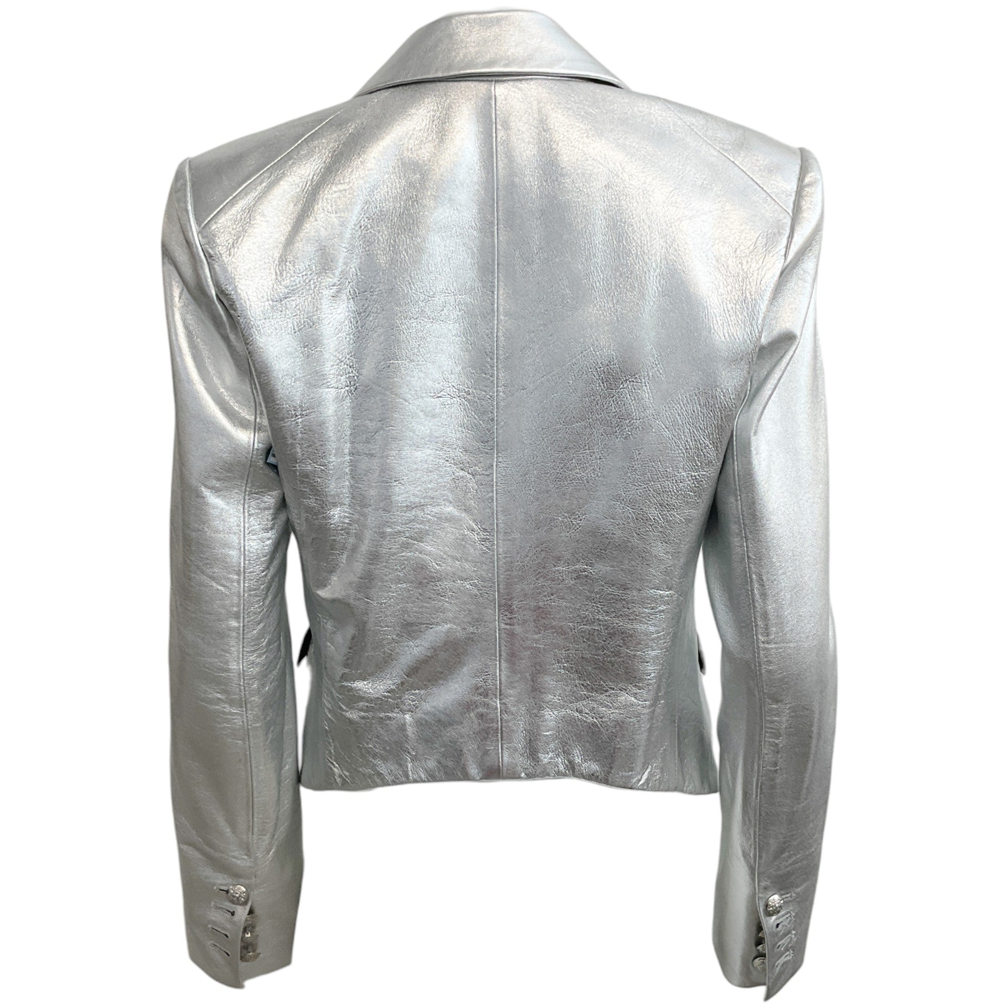 Veronica Beard Silver Metallic Leather Cooke Dickey Jacket