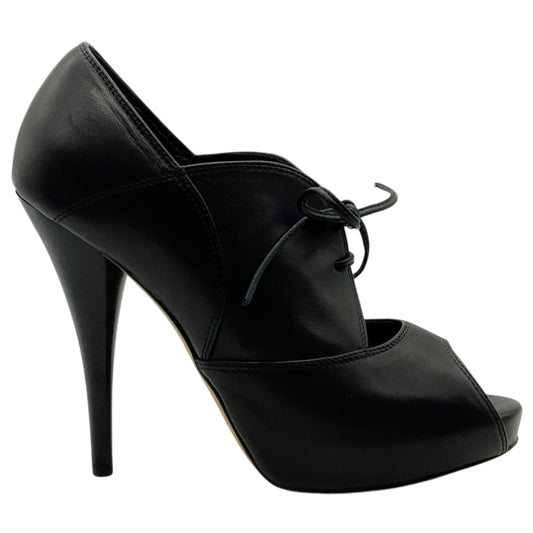 Fendi Black Leather Peep Toe Lace Up Booties