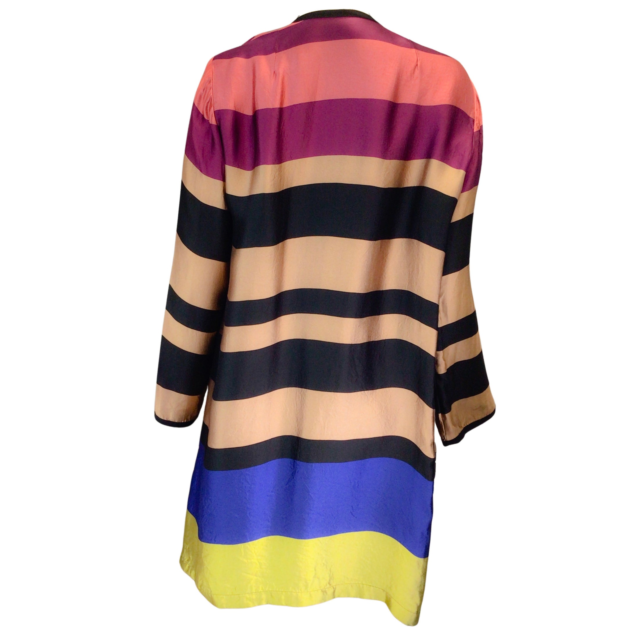 Dries van Noten Multicolored Striped Open Front Long Silk Jacket