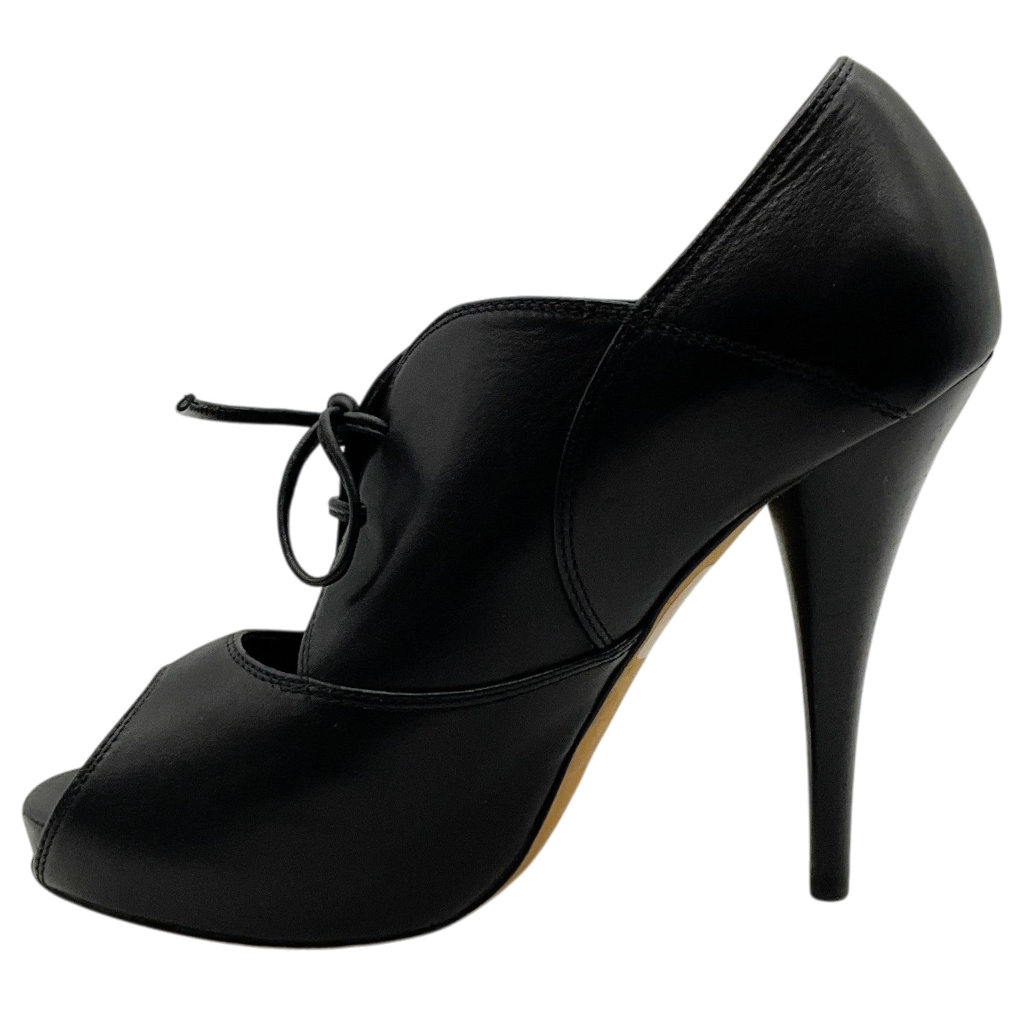 Fendi Black Leather Peep Toe Lace Up Booties