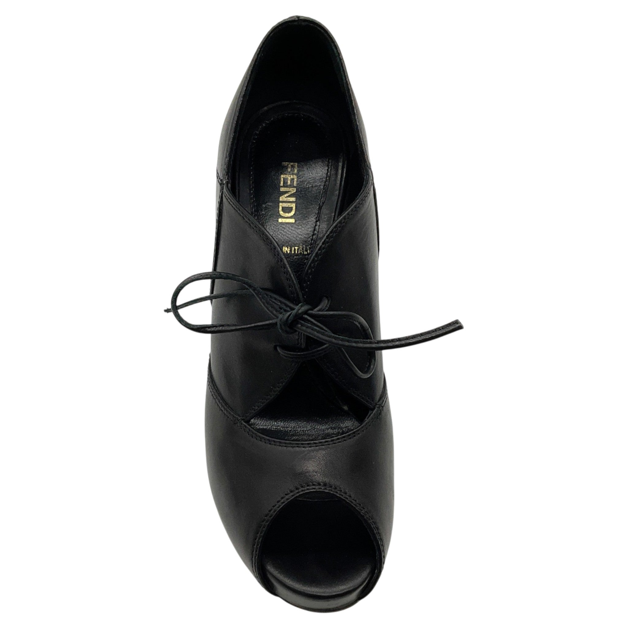 Fendi Black Leather Peep Toe Lace Up Booties