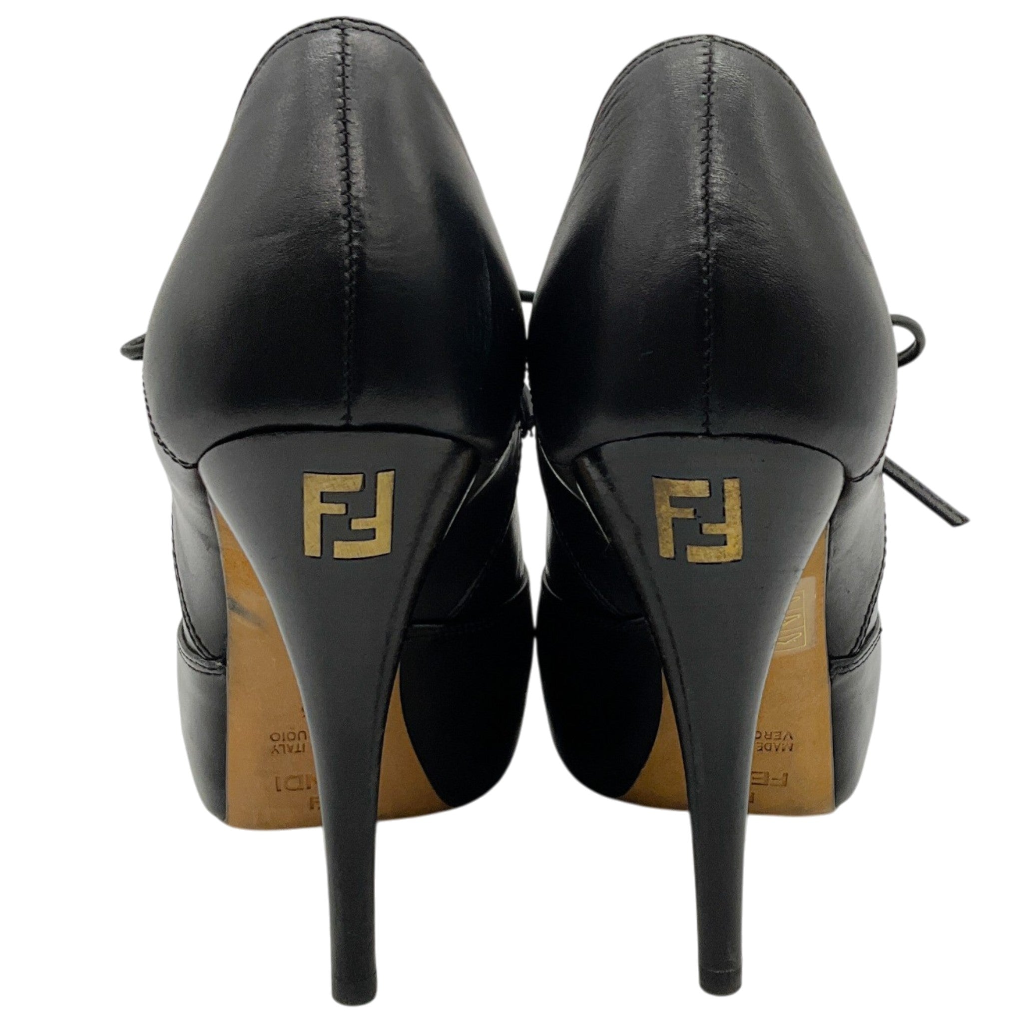 Fendi Black Leather Peep Toe Lace Up Booties