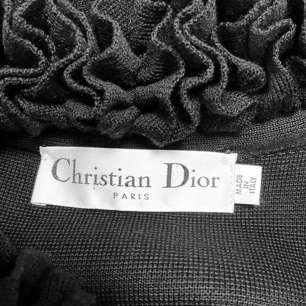 Christian Dior Black Ruffled Button Front Mid Length Wool Coat