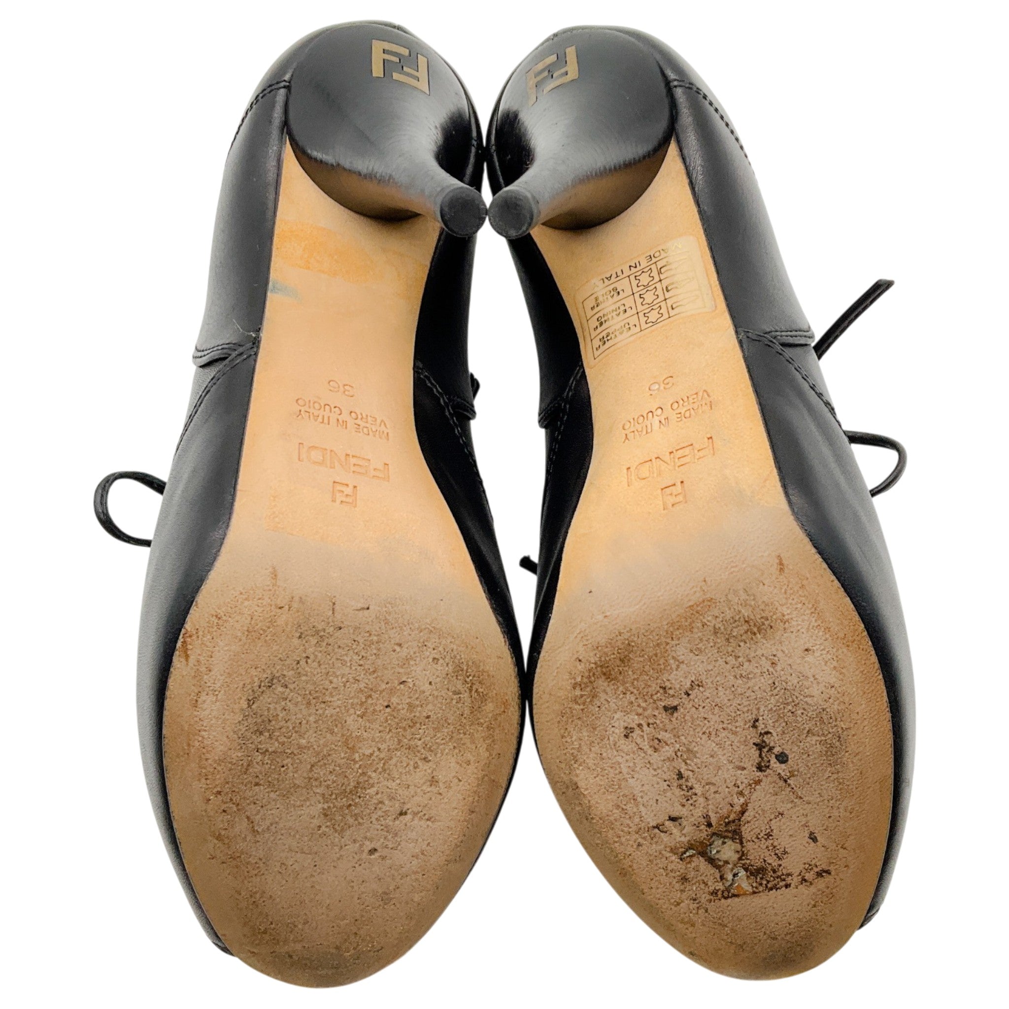 Fendi Black Leather Peep Toe Lace Up Booties