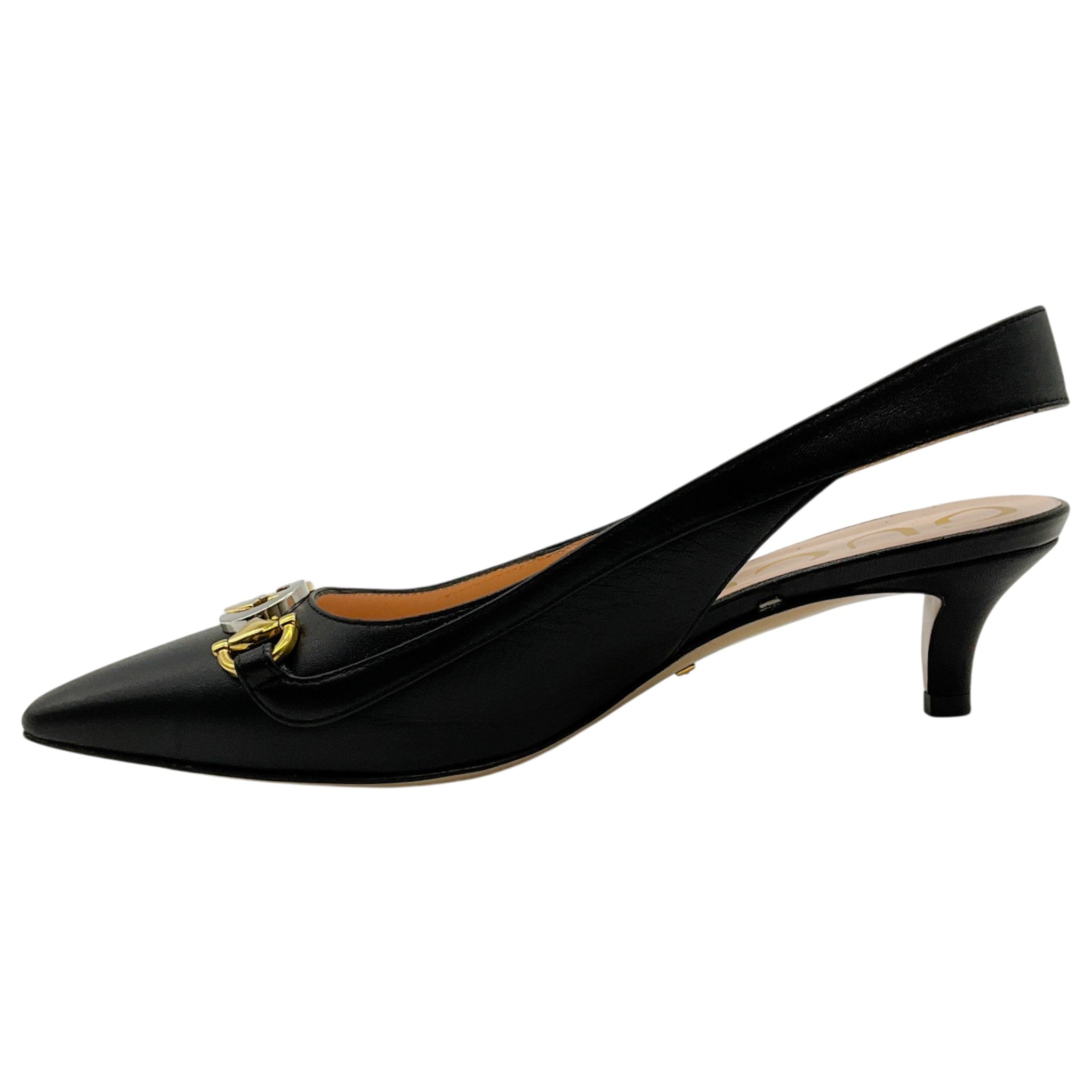 Gucci Black Leather Zumi Slingback Kitten Heel Pumps
