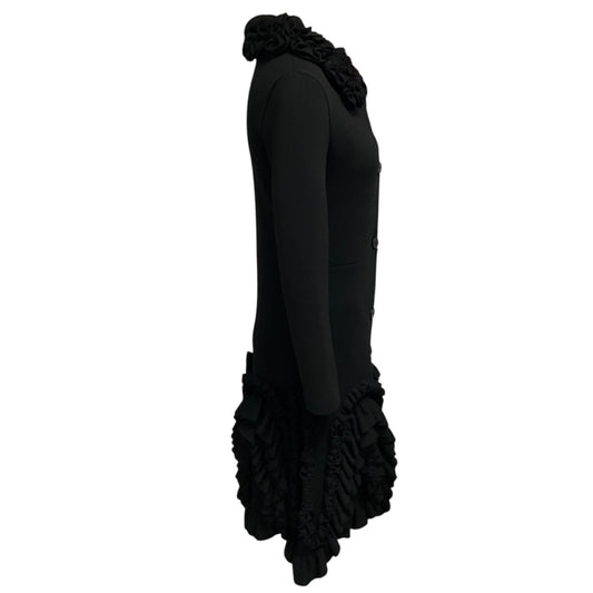 Christian Dior Black Ruffled Button Front Mid Length Wool Coat