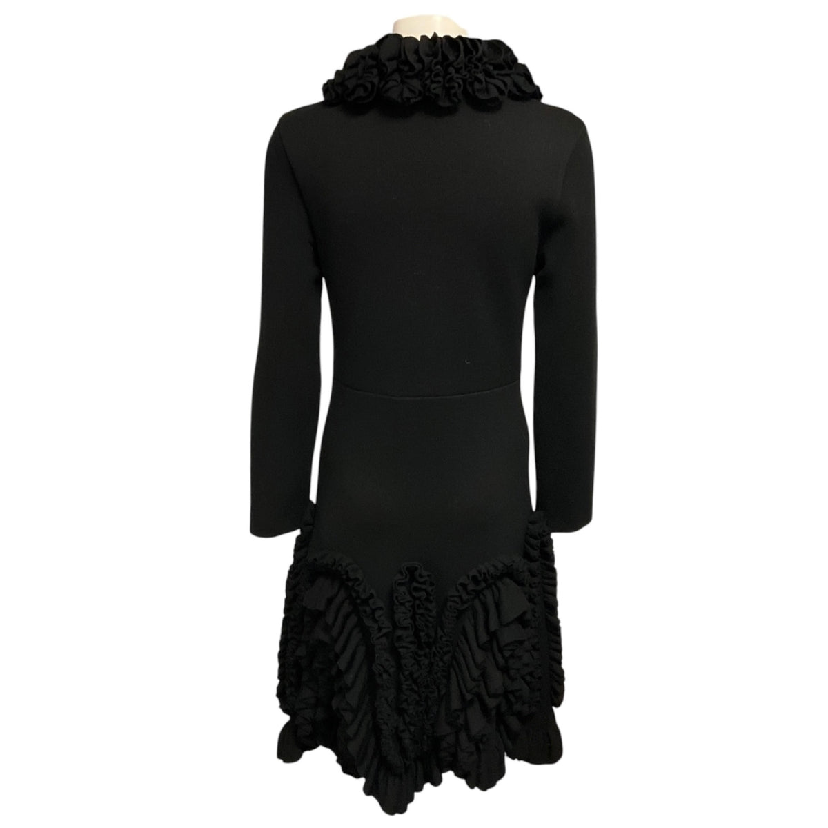 Christian Dior Black Ruffled Button Front Mid Length Wool Coat