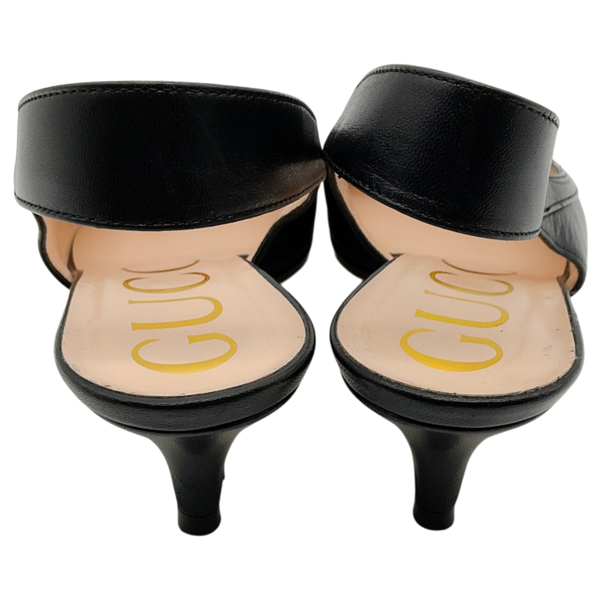 Gucci Black Leather Zumi Slingback Kitten Heel Pumps