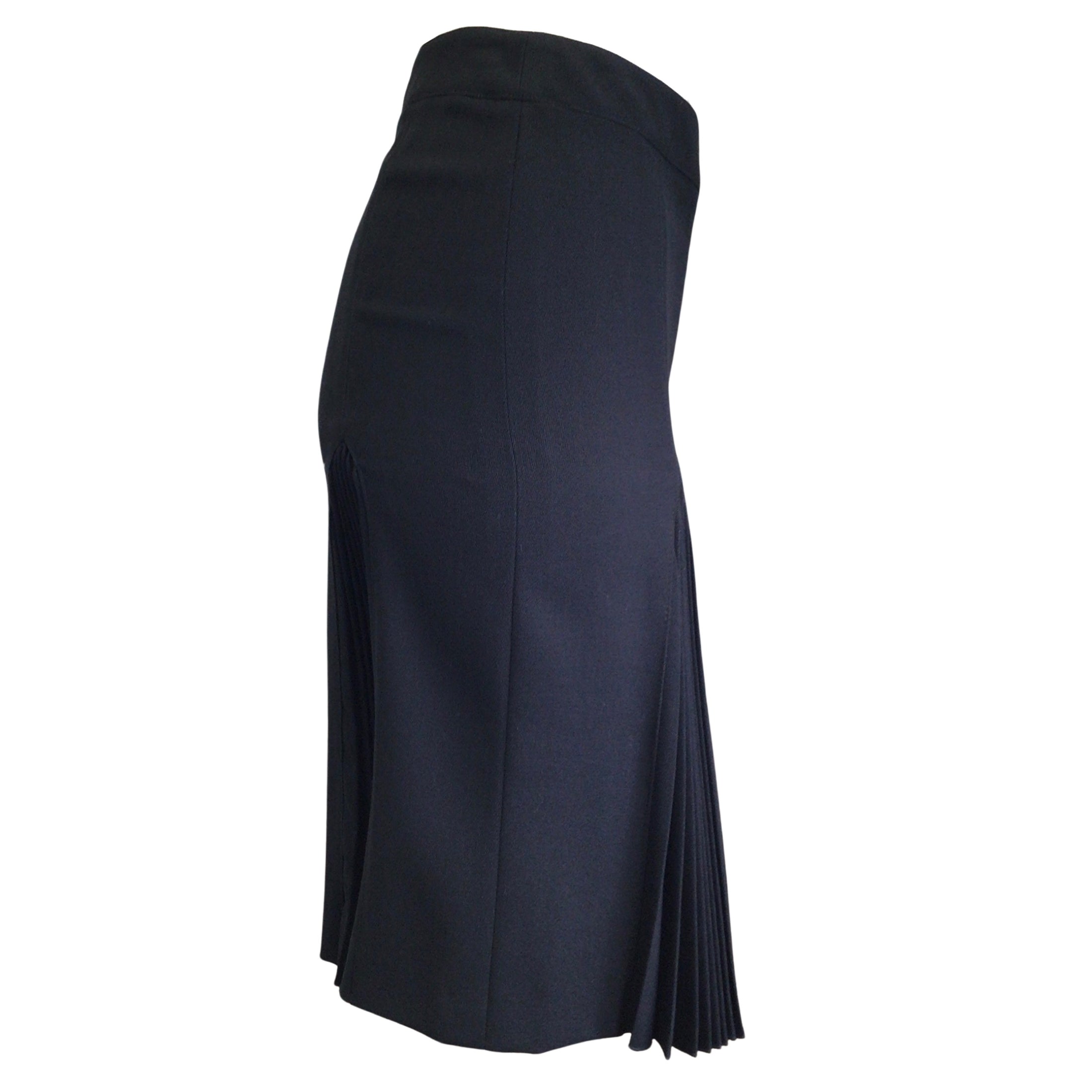 Valentino Navy Blue Vintage Pleated Detail Skirt