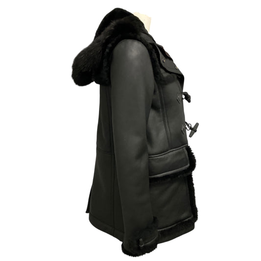 Burberry Brit Black Shearling Lined Leather Jacket with Fur Trimmed Hood