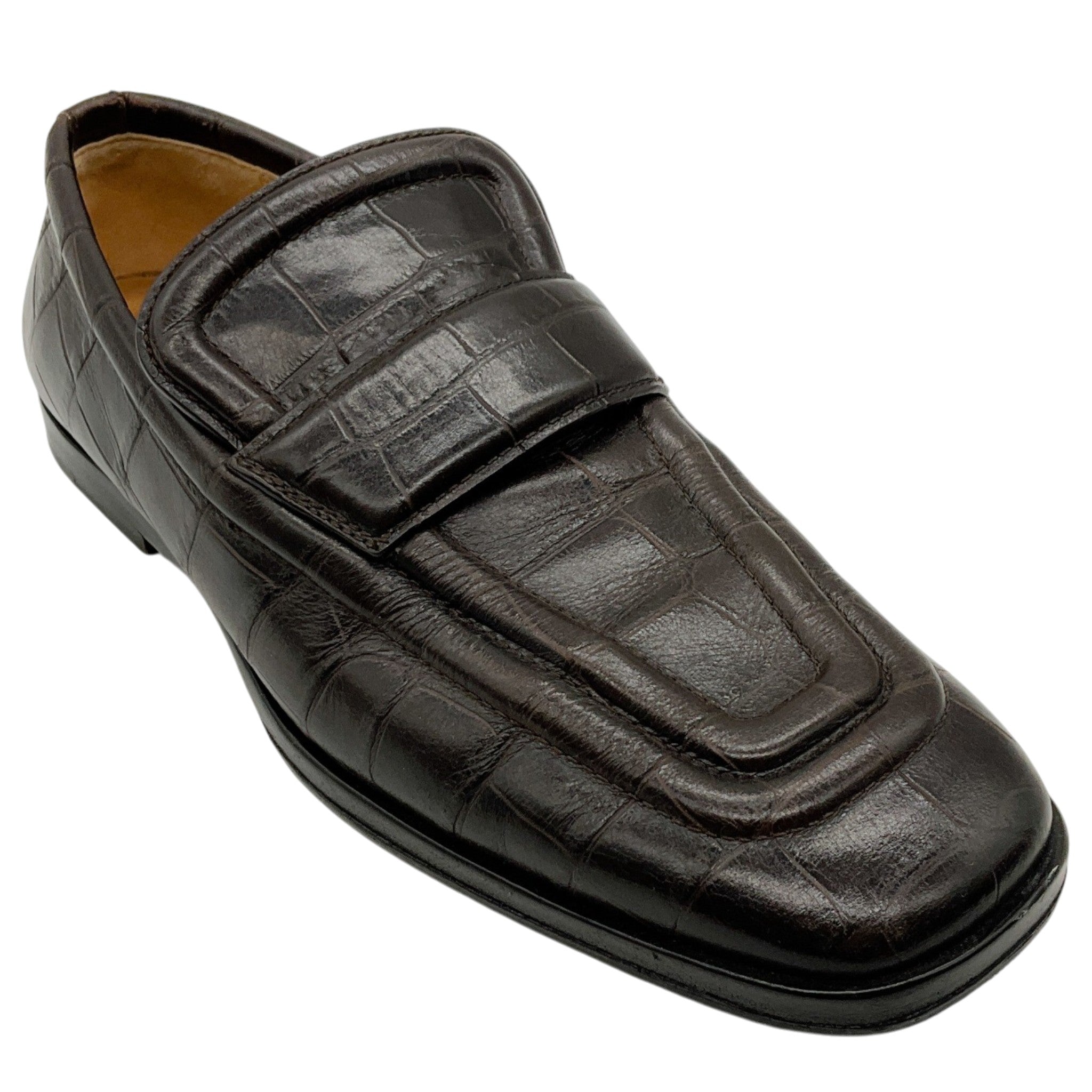 Bottega Veneta Brown Alligator Embossed Leather Loafers
