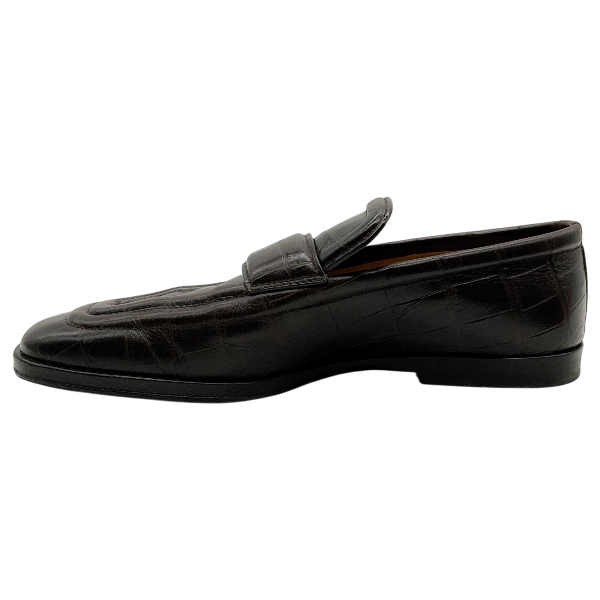 Bottega Veneta Brown Alligator Embossed Leather Loafers