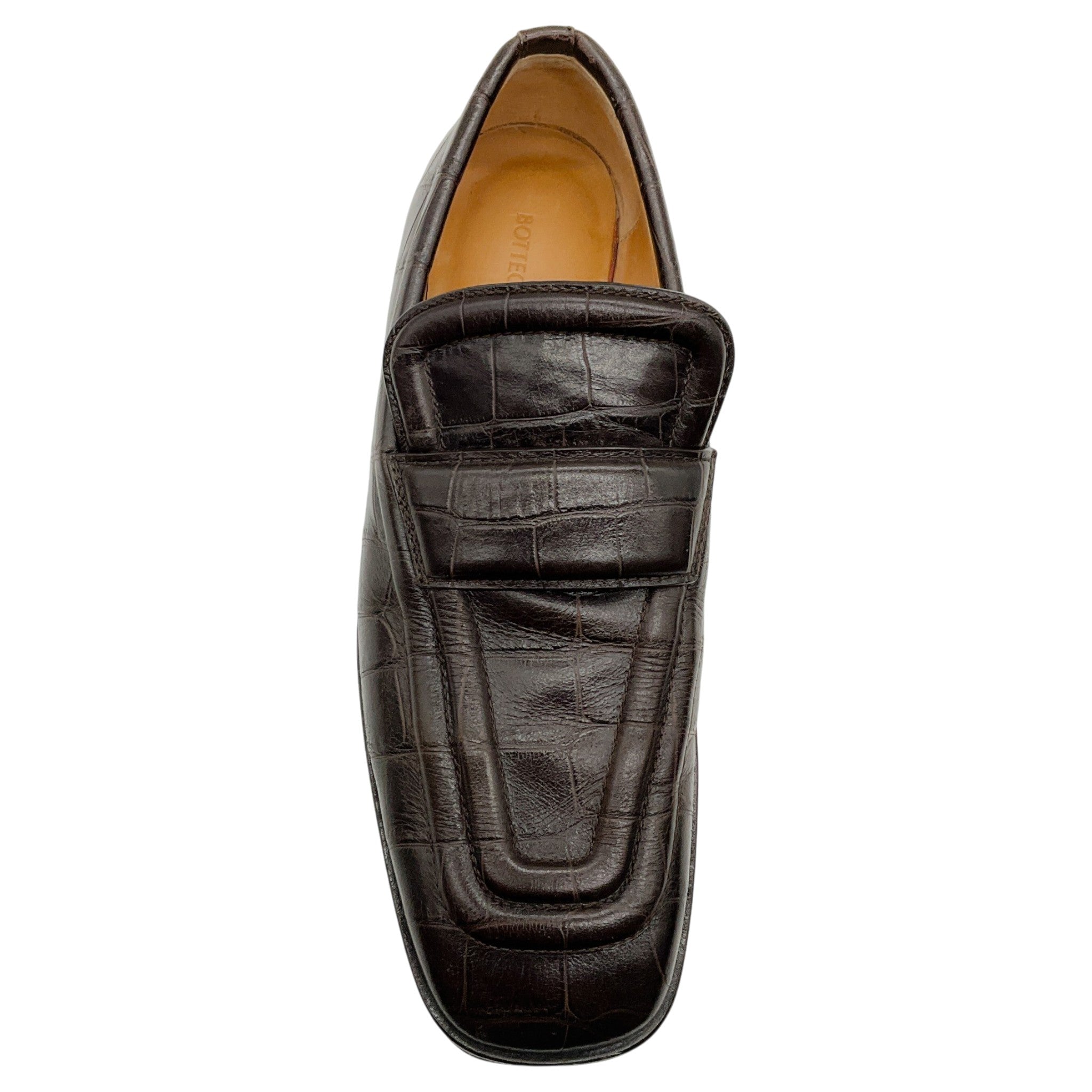 Bottega Veneta Brown Alligator Embossed Leather Loafers