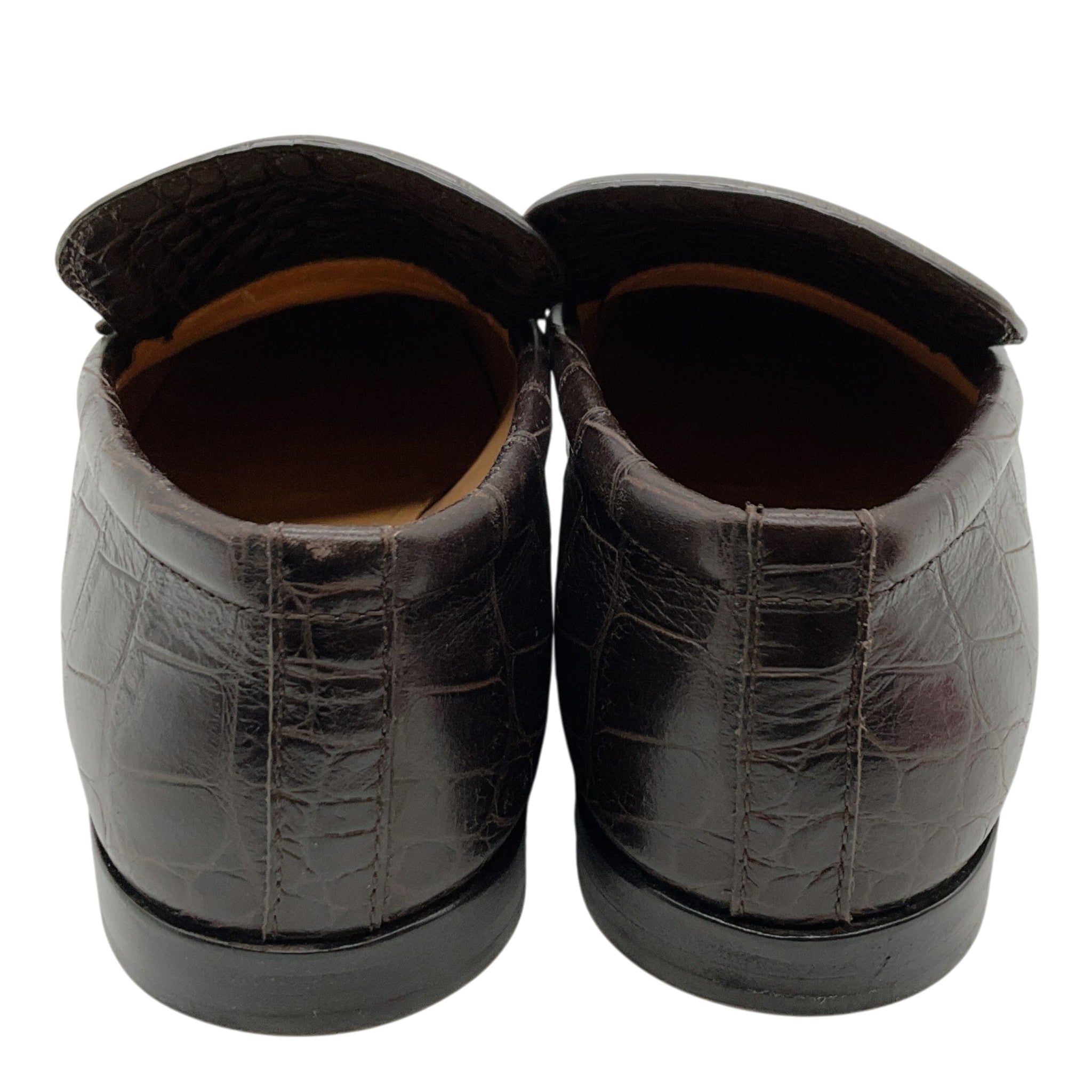 Bottega Veneta Brown Alligator Embossed Leather Loafers