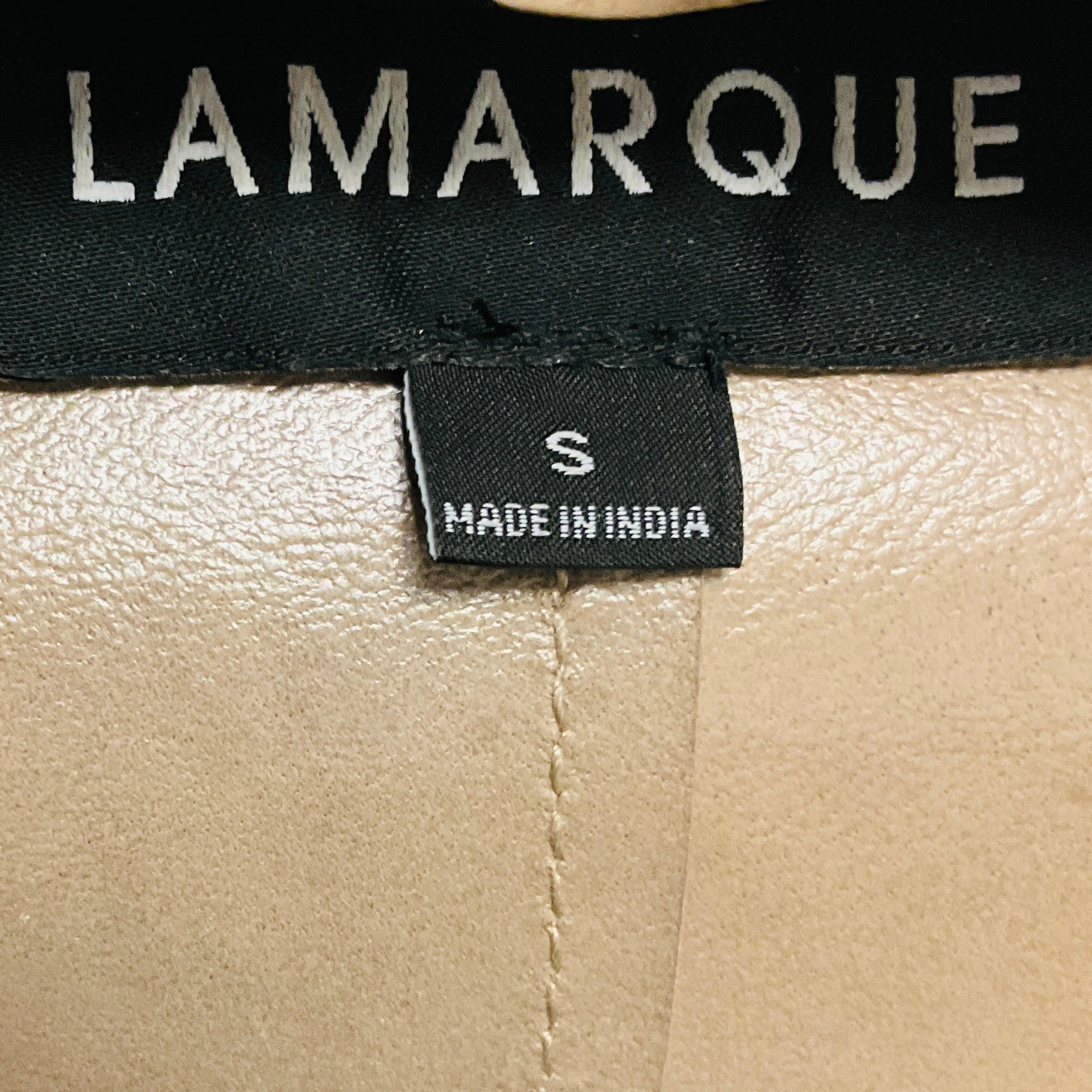Lamarque Beige Quirina Relaxed Fit Open Front Leather Blazer