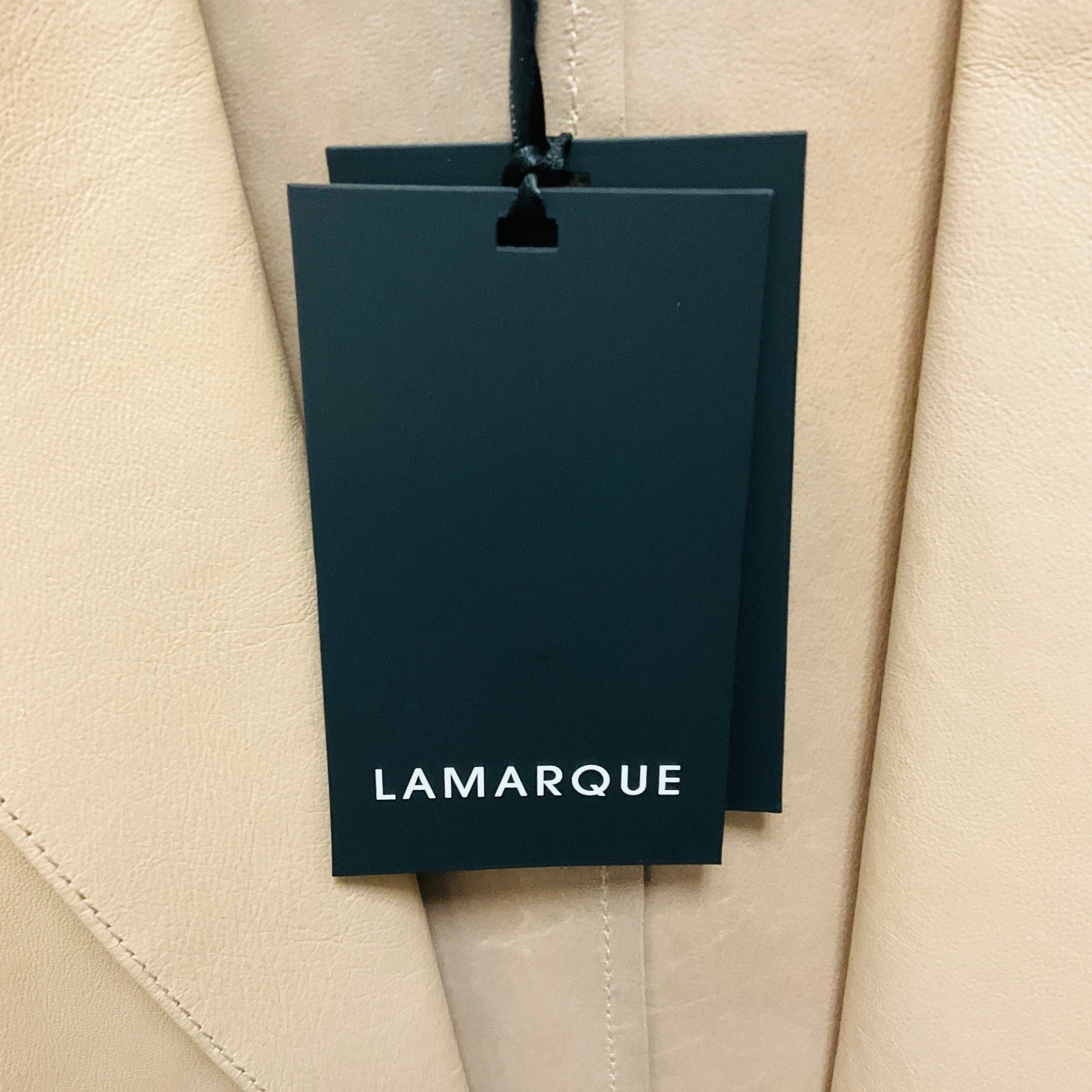 Lamarque Beige Quirina Relaxed Fit Open Front Leather Blazer
