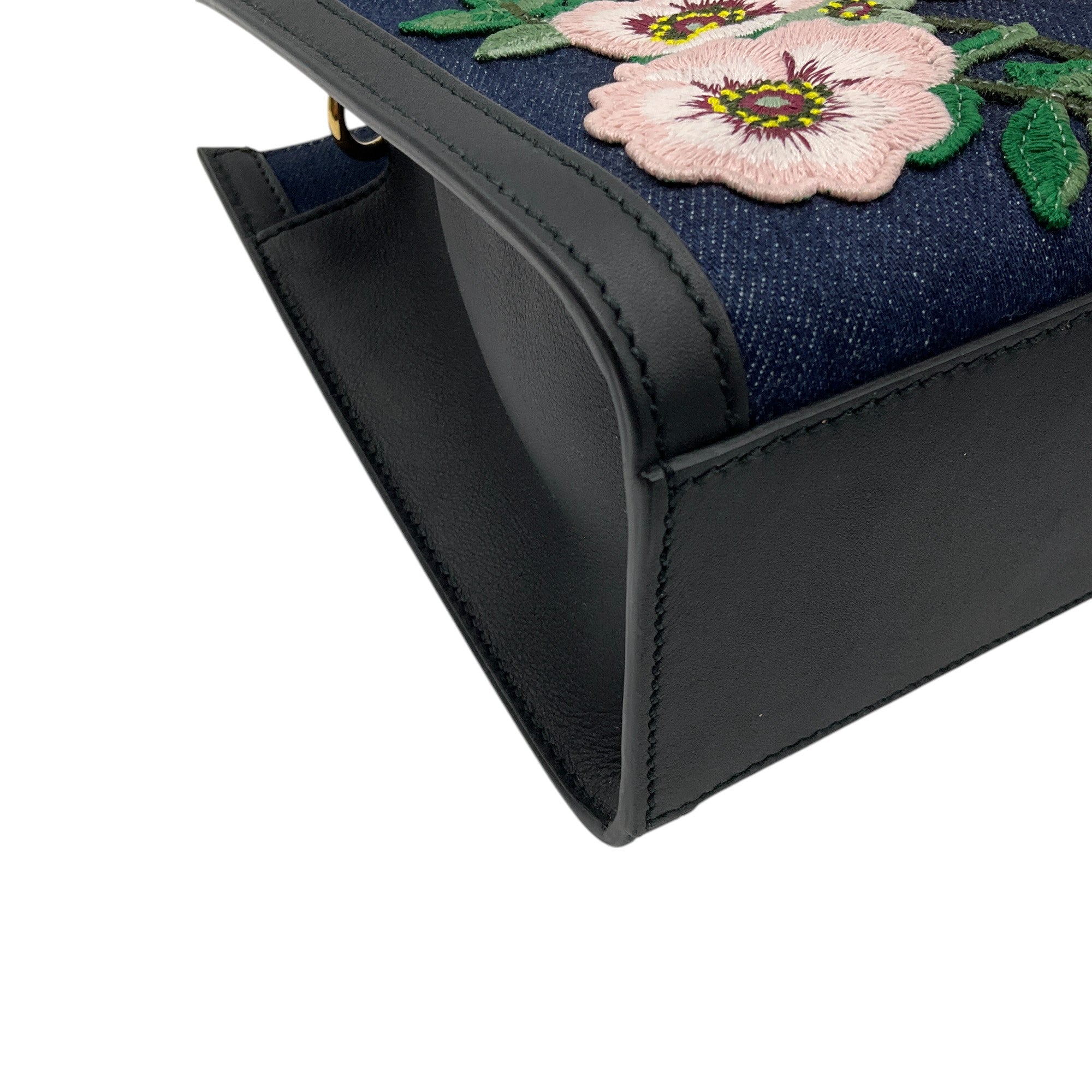 Gucci Dark Blue Denim Pearl Embellishment Tiger Embroidered Tote Bag