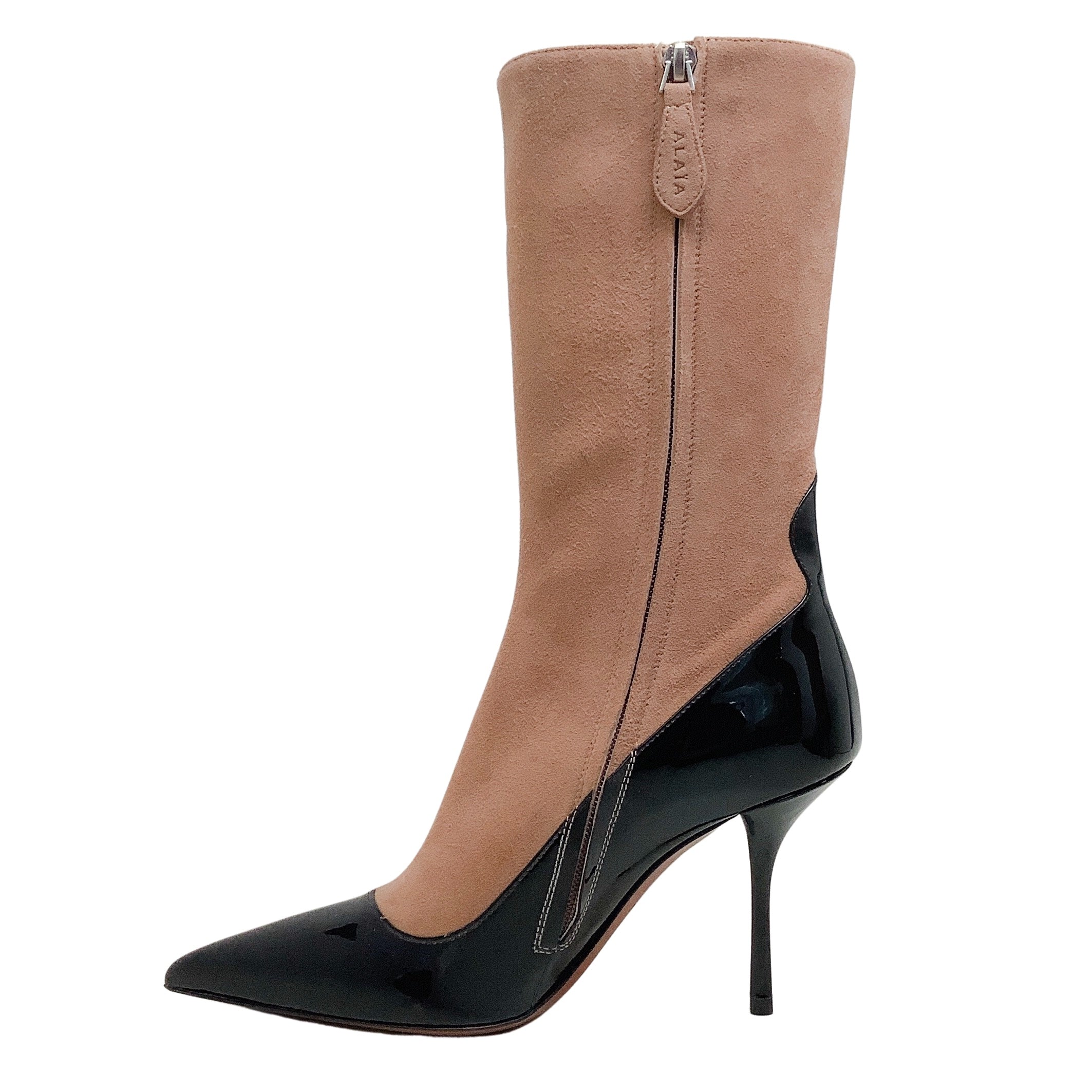 Alaia Nude Suede / Black Patent Short Boot 90