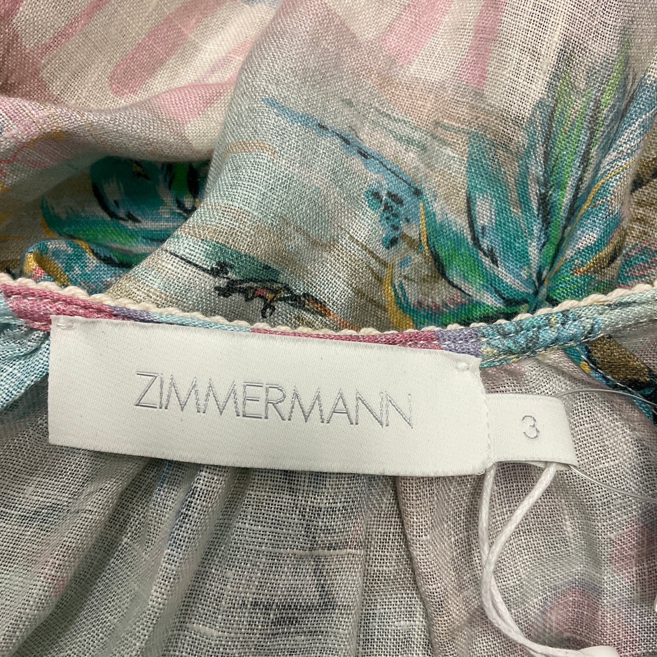 Zimmermann Blue Multi Vacay Puff Sleeve Crop Top