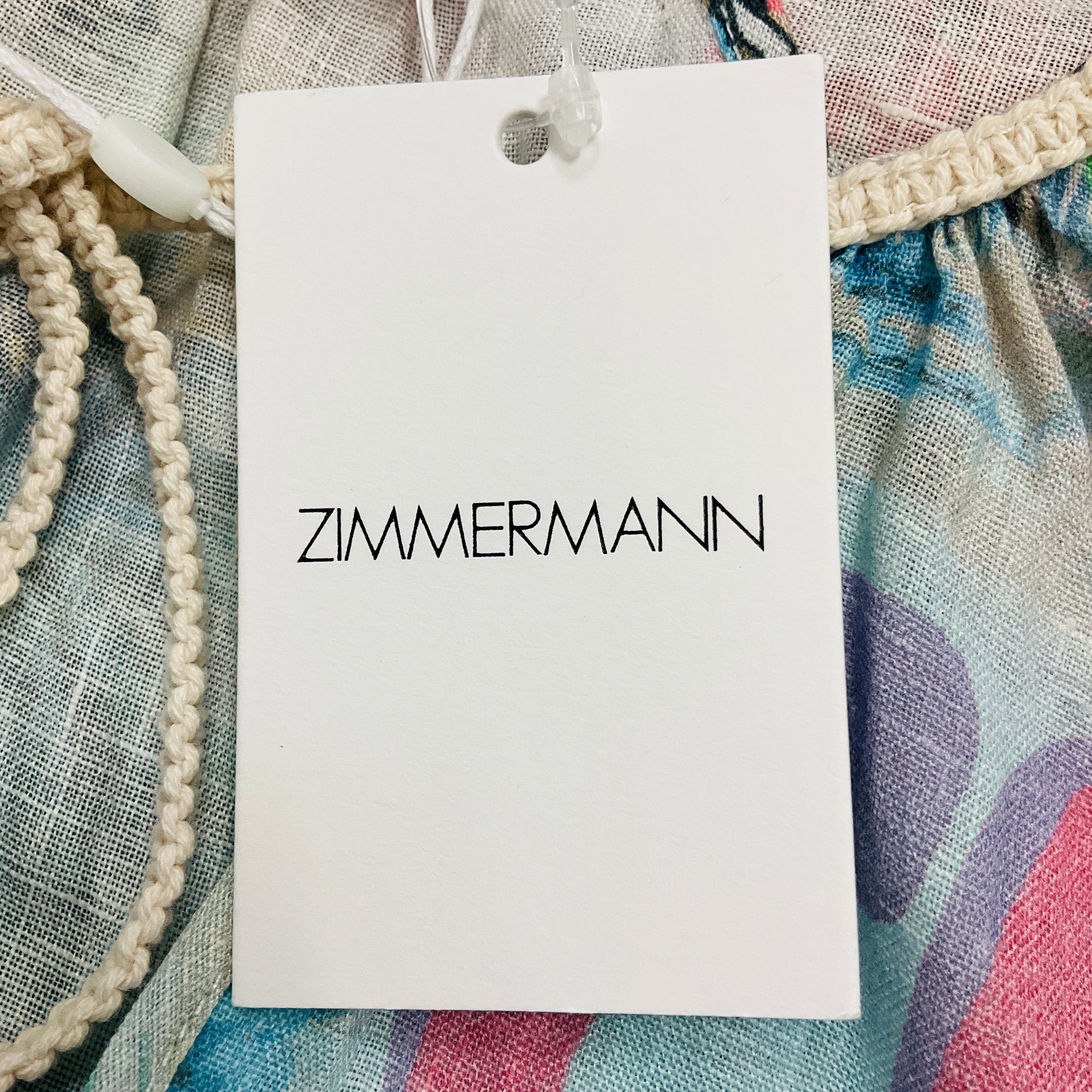 Zimmermann Blue Multi Vacay Puff Sleeve Crop Top