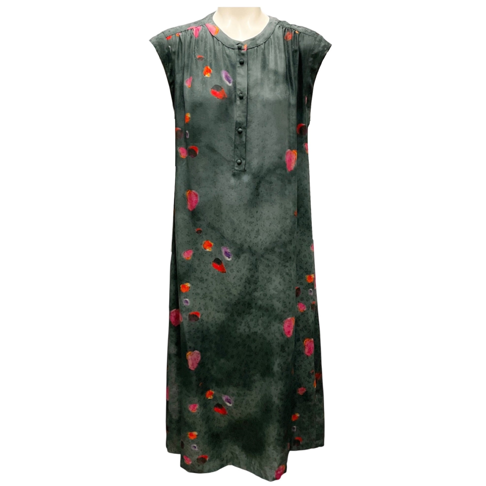 Raquel Allegra Dark Grey Multi Handmade Silk Jacquard Midi Dress