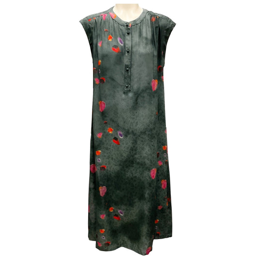 Raquel Allegra Dark Grey Multi Handmade Silk Jacquard Midi Dress