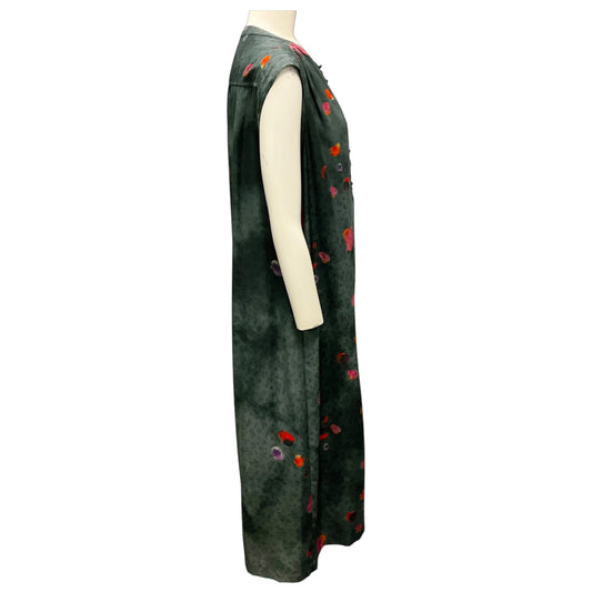 Raquel Allegra Dark Grey Multi Handmade Silk Jacquard Midi Dress