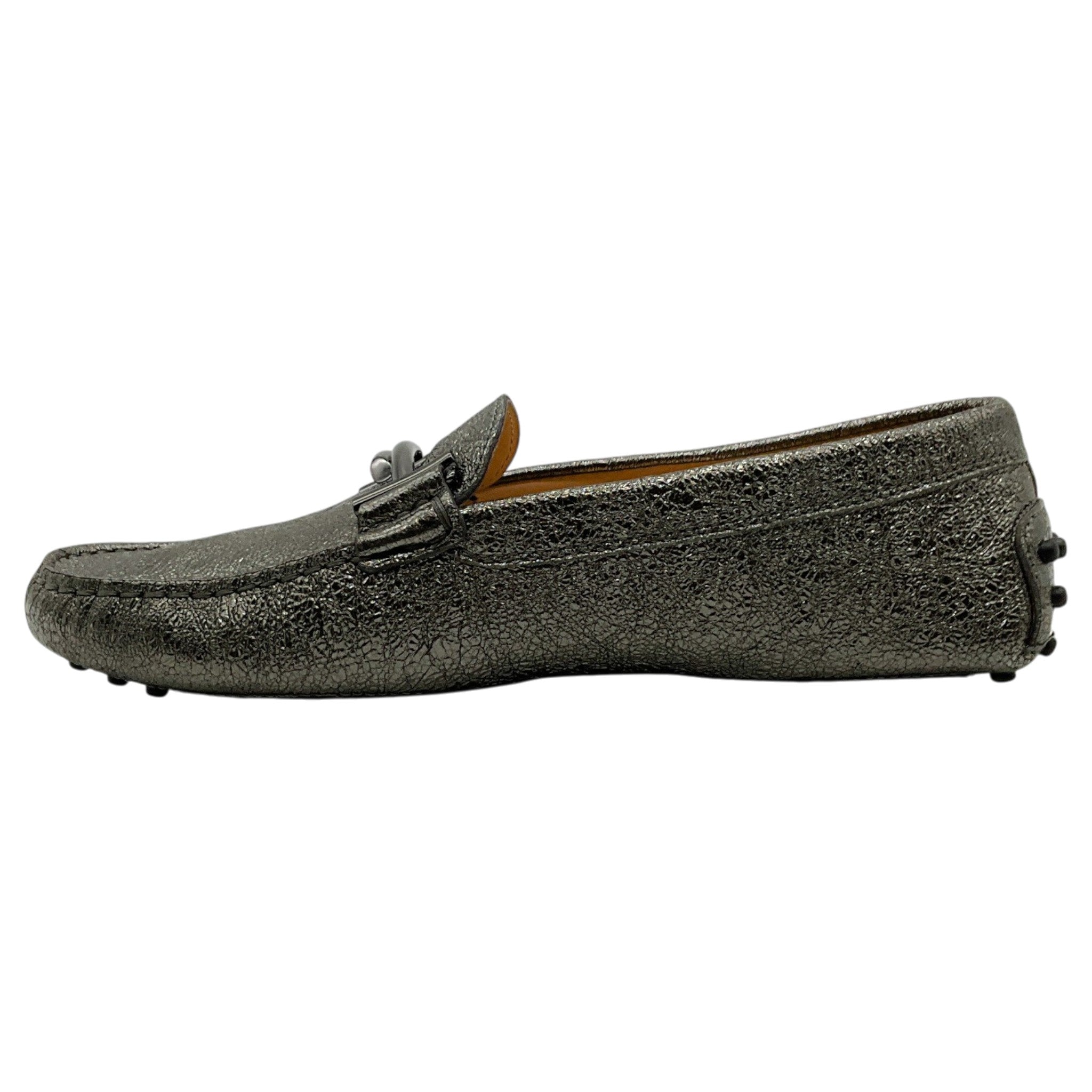 Tod's Crackled Metallic Silver Gommino Double T Loafers
