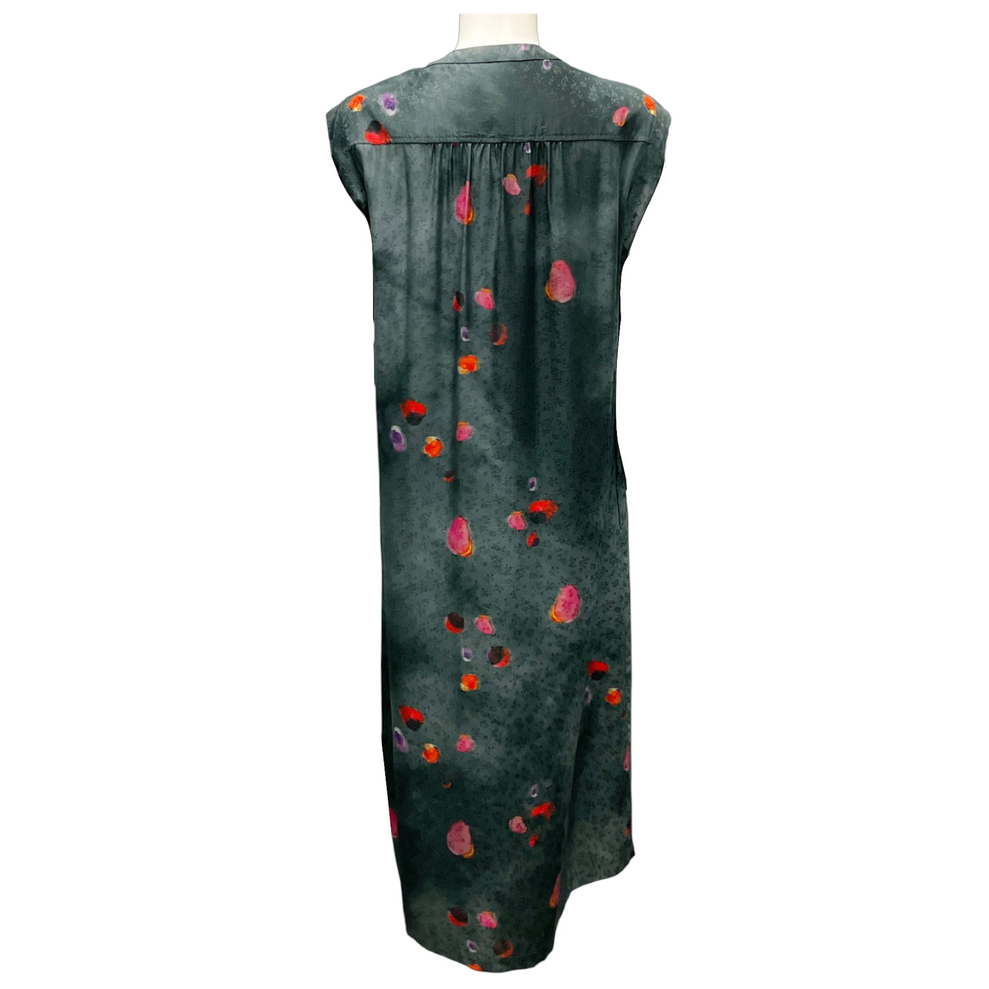 Raquel Allegra Dark Grey Multi Handmade Silk Jacquard Midi Dress