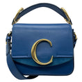 Load image into Gallery viewer, Chloe Blue Leather Mini C Shoulder Bag with Gold Hardware
