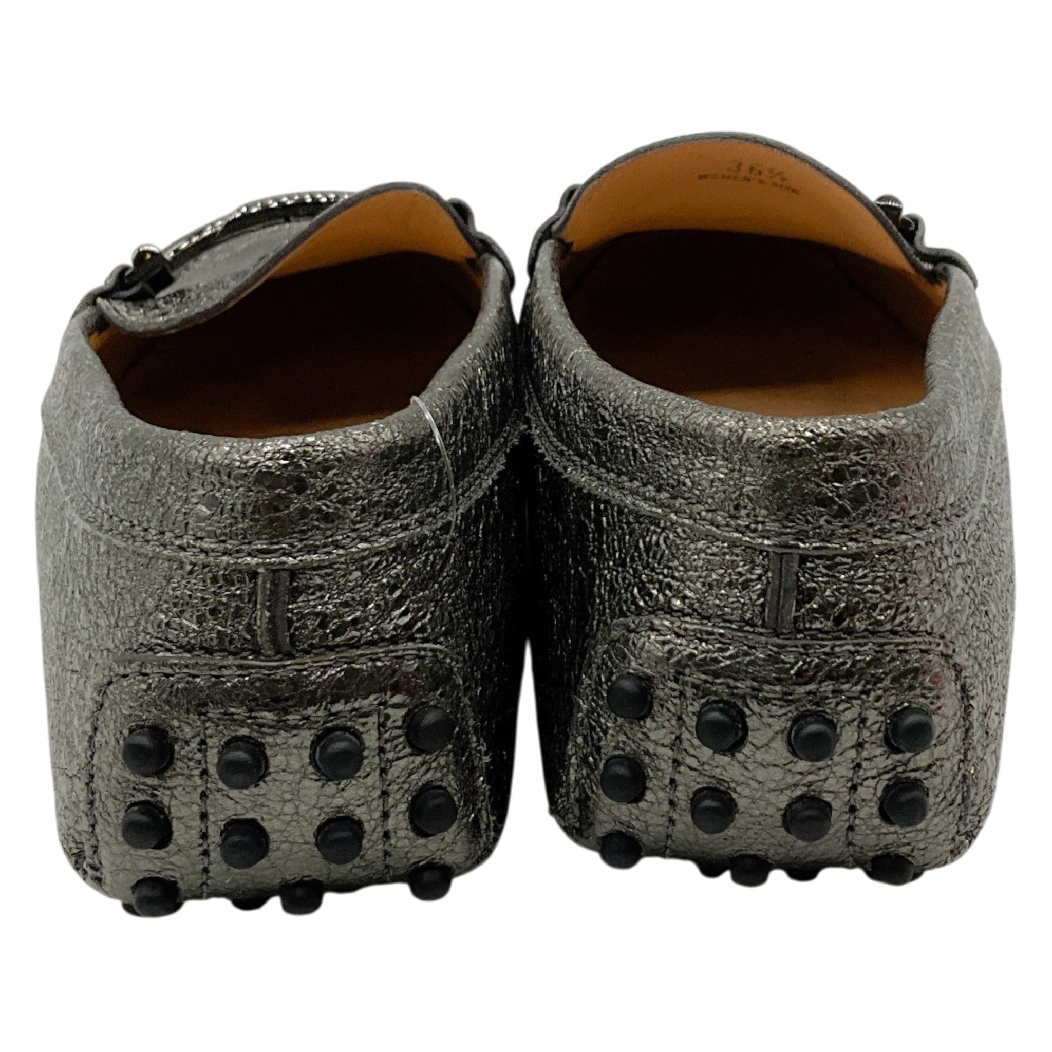 Tod's Crackled Metallic Silver Gommino Double T Loafers