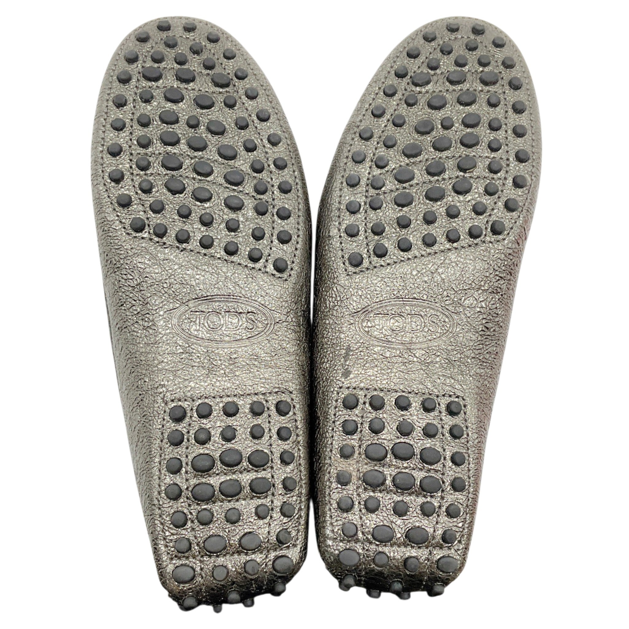 Tod's Crackled Metallic Silver Gommino Double T Loafers