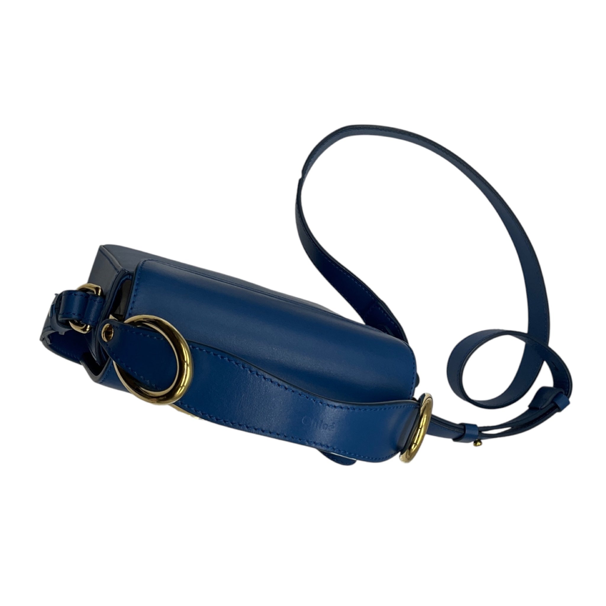 Chloe Blue Leather Mini C Shoulder Bag with Gold Hardware