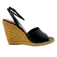 Load image into Gallery viewer, Saint Laurent 2023 Black Leather Paloma Raffia Wedge Sandals
