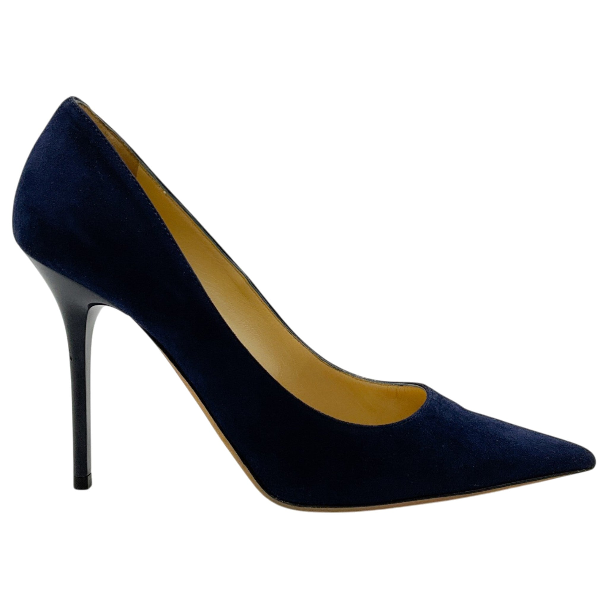 Jimmy Choo Navy Blue Suede Pumps with Patent Heel