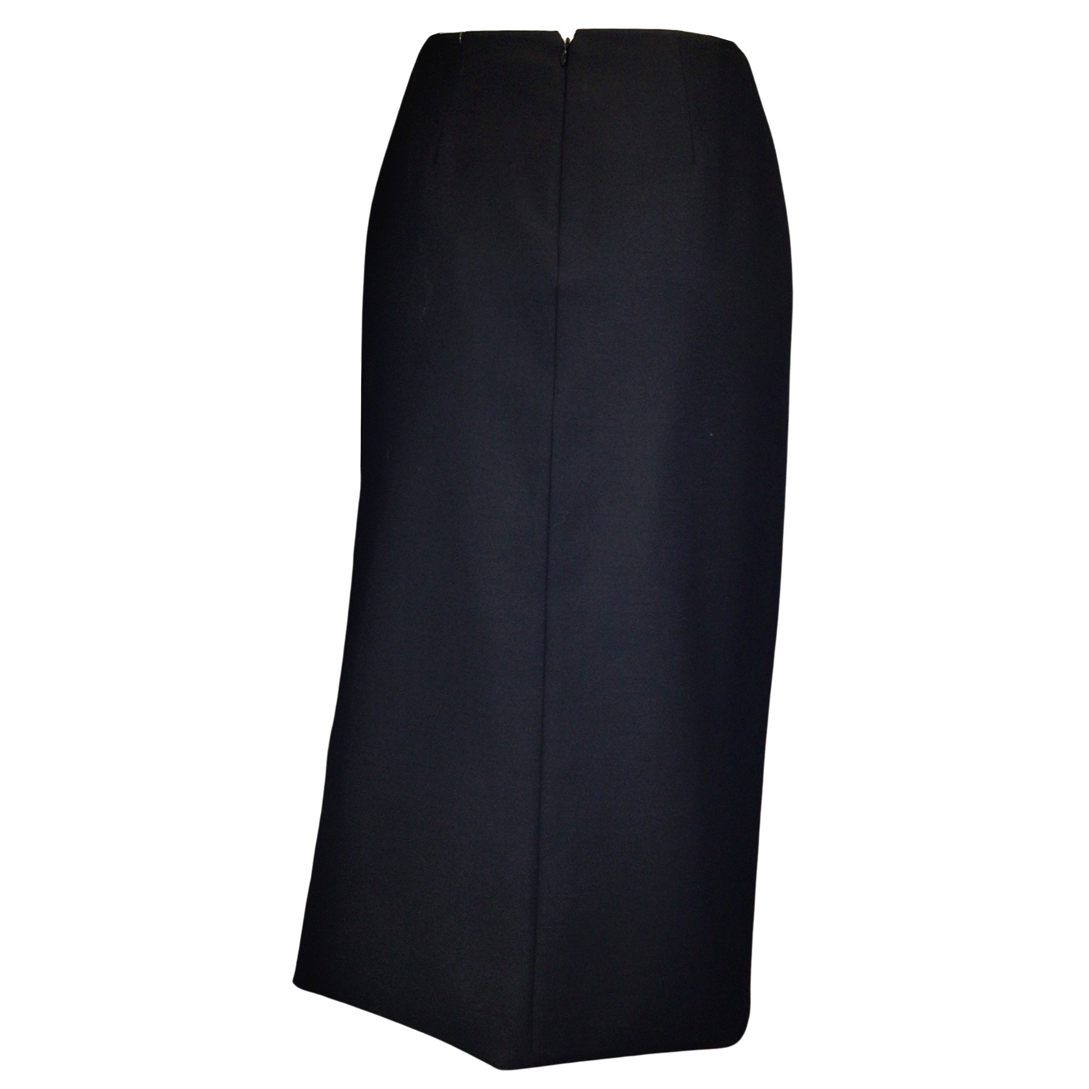 Alexander McQueen Black Asymmetric Slit Wool and Mohair Midi Skirt