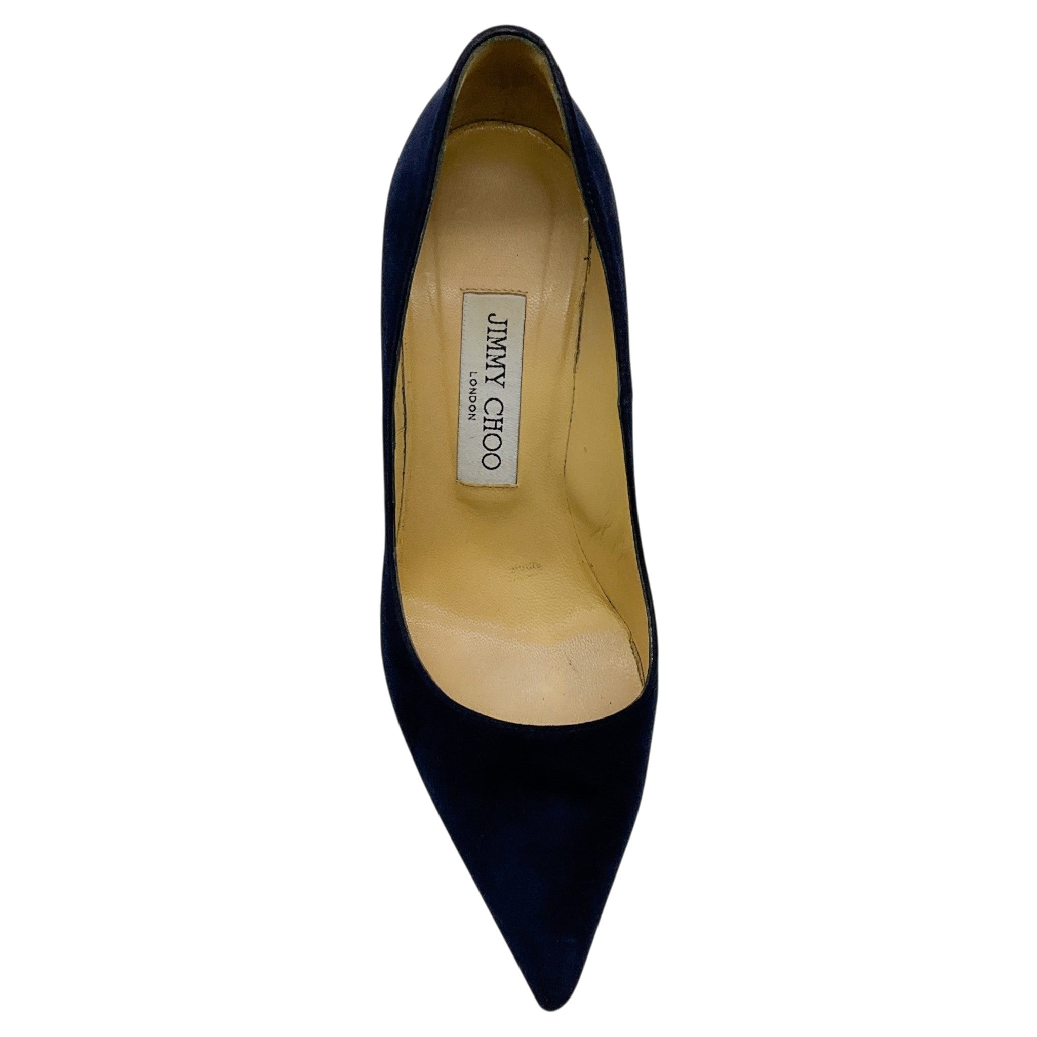 Jimmy Choo Navy Blue Suede Pumps with Patent Heel