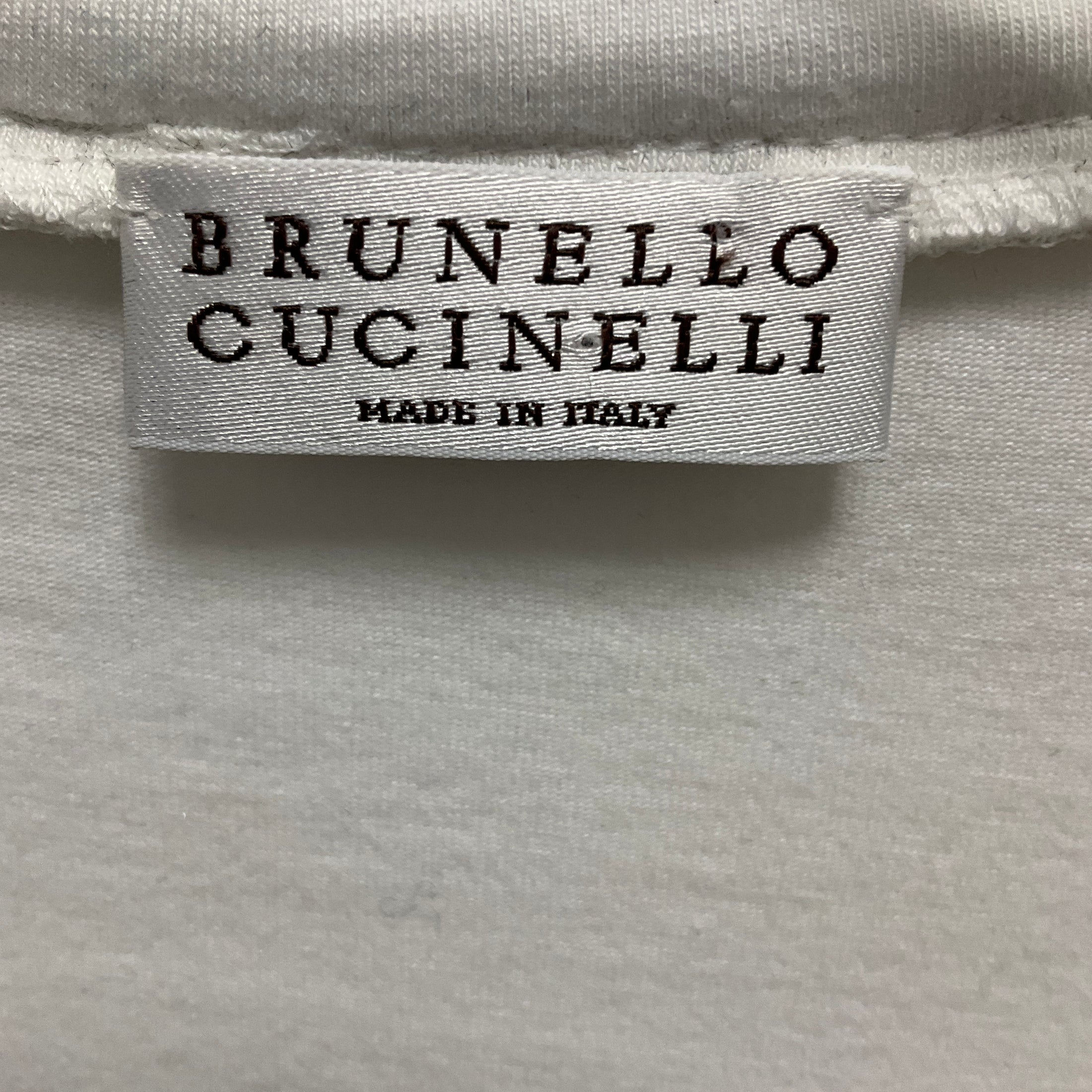 Brunello Cucinelli White Cotton Stretch V-Neck Top with Monili
