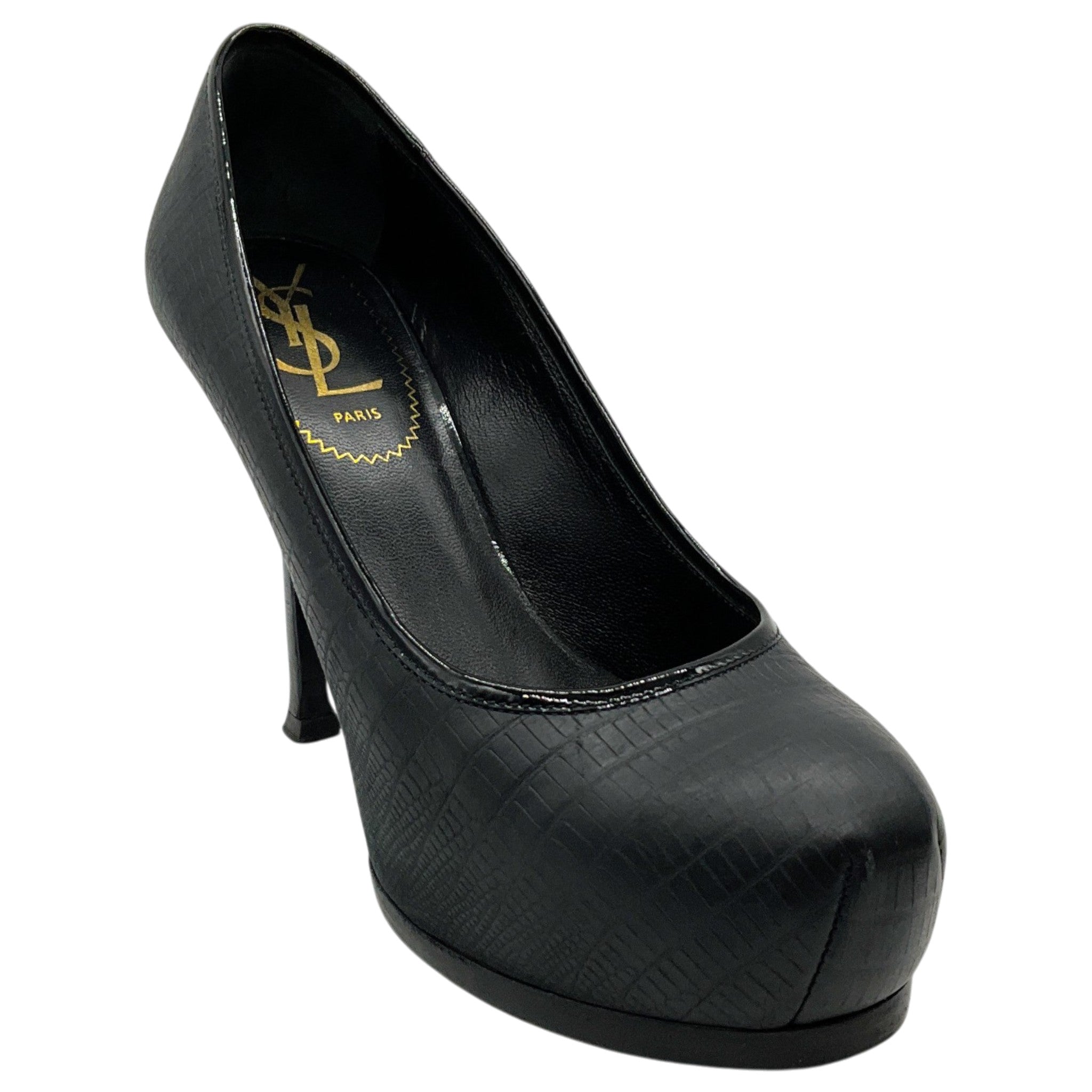 Saint Laurent Black Embossed Leather Tribtoo Platform Pumps
