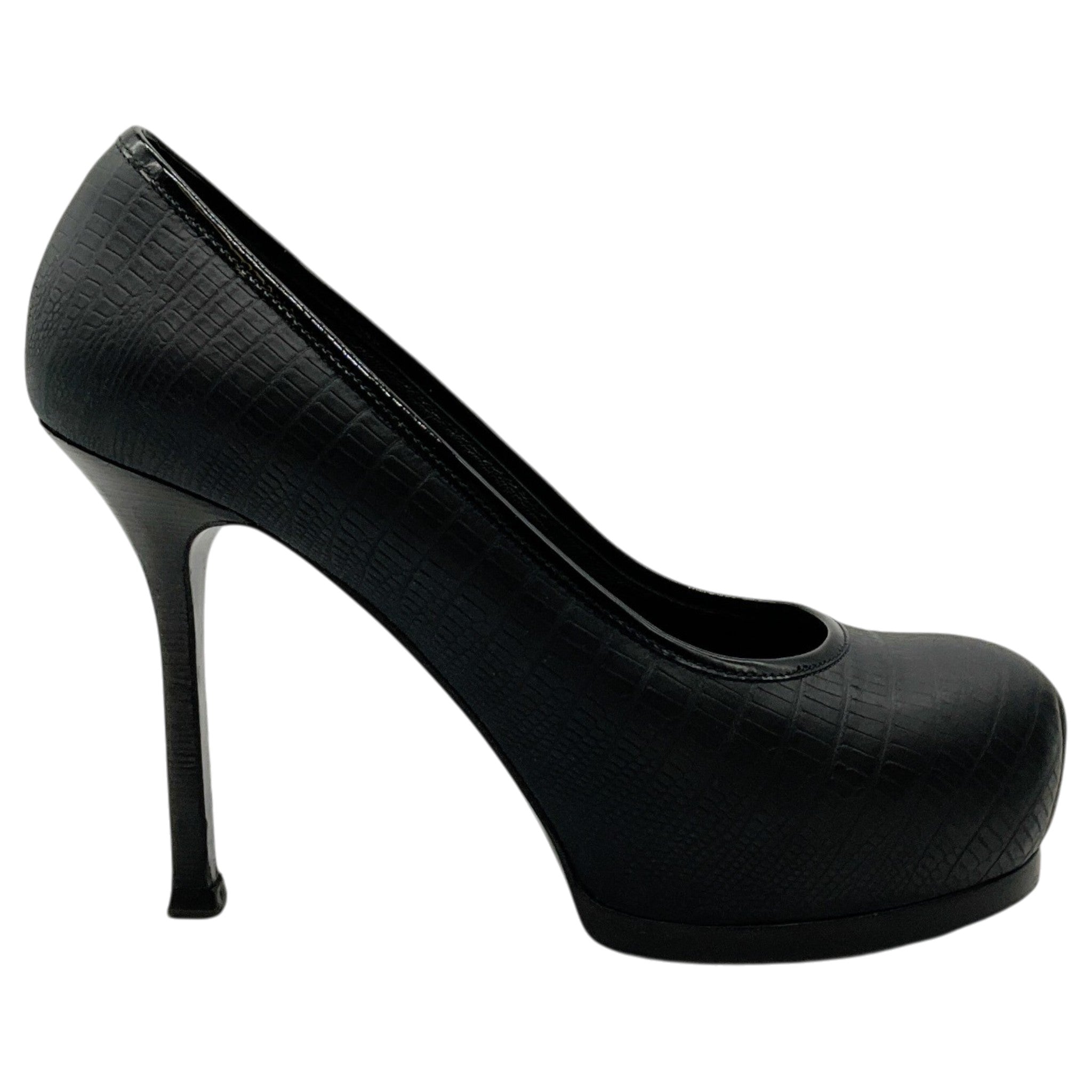 Saint Laurent Black Embossed Leather Tribtoo Platform Pumps