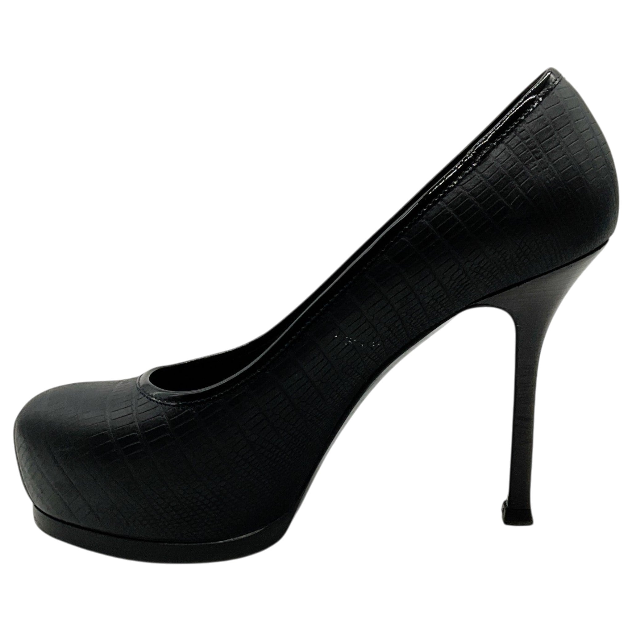 Saint Laurent Black Embossed Leather Tribtoo Platform Pumps