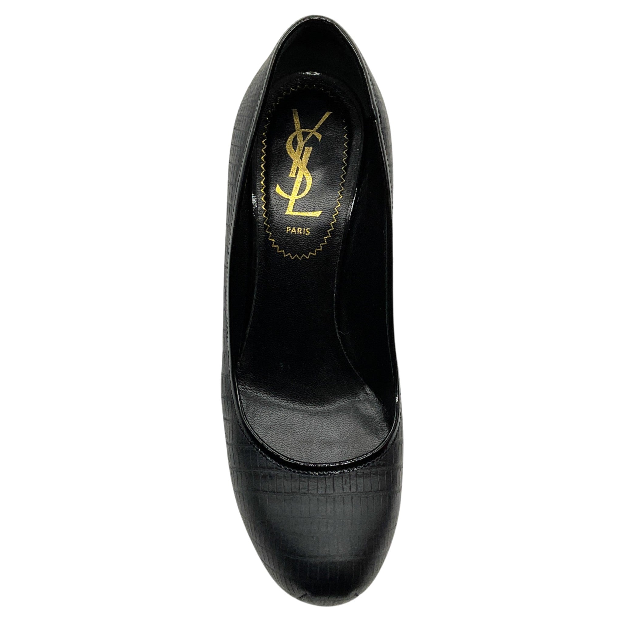 Saint Laurent Black Embossed Leather Tribtoo Platform Pumps