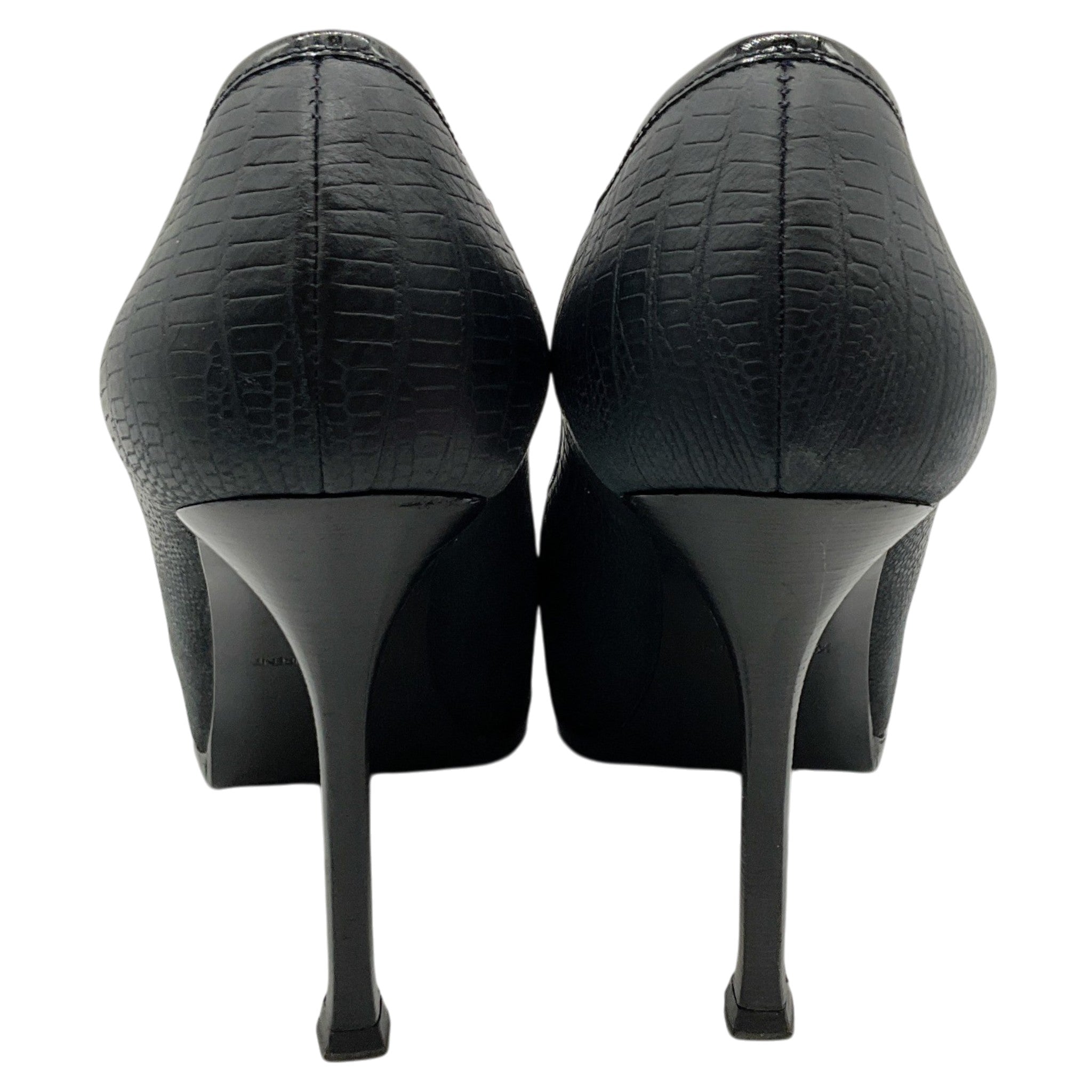 Saint Laurent Black Embossed Leather Tribtoo Platform Pumps
