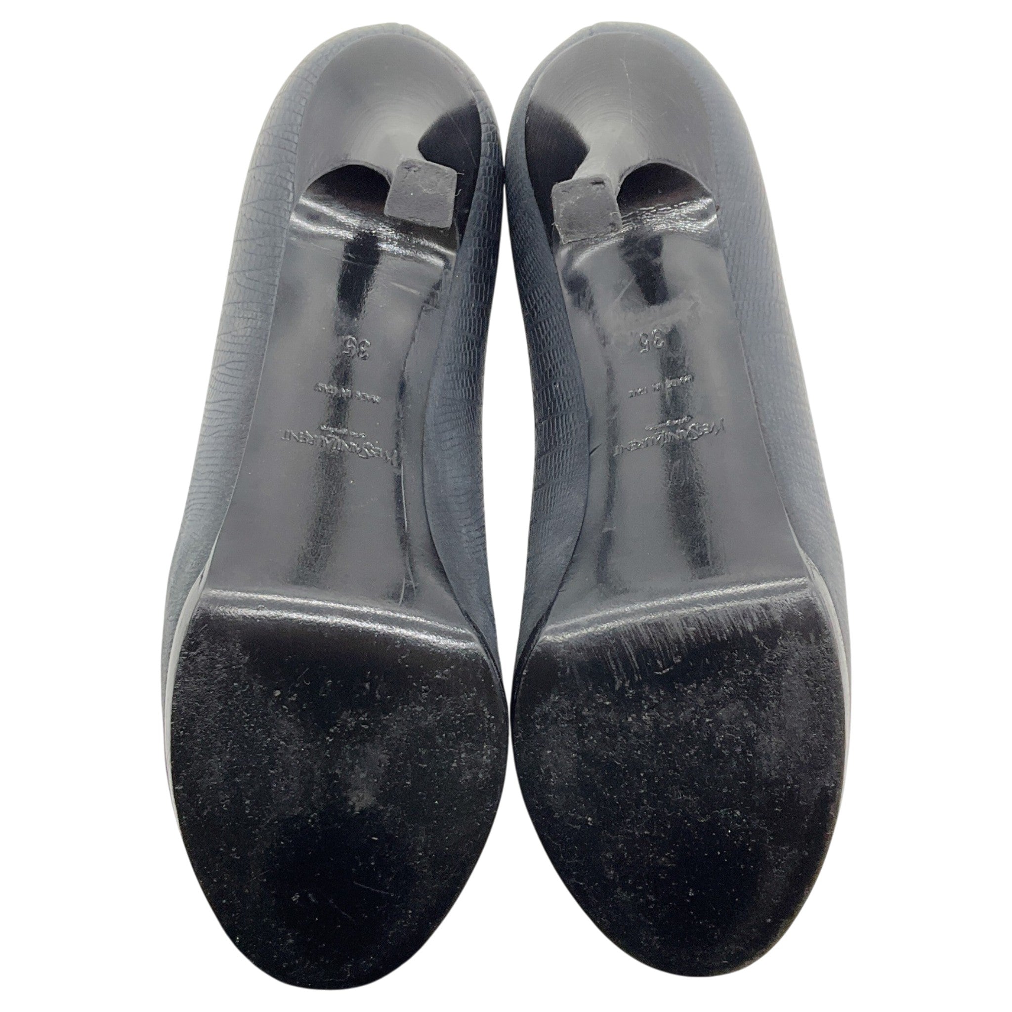 Saint Laurent Black Embossed Leather Tribtoo Platform Pumps