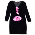 Load image into Gallery viewer, Valentino Boutique Vintage Black / Pink Satin Bow Detail Long Sleeved V-Neck Velvet Dress
