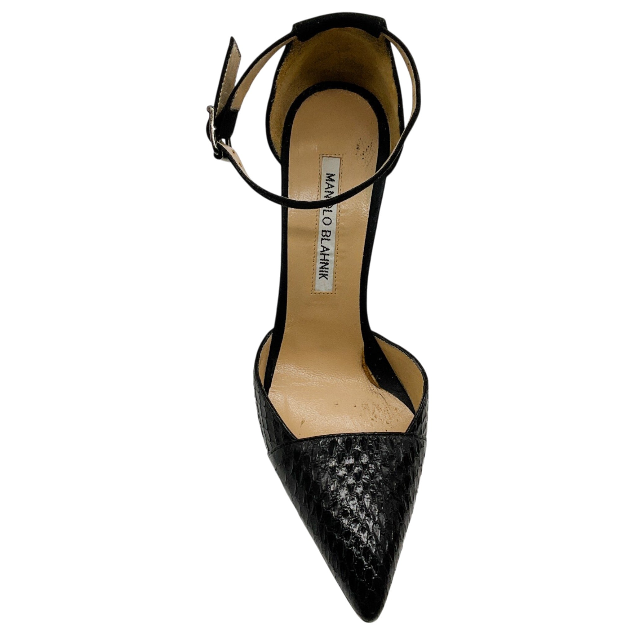 Manolo Blahnik Black Suede / Snakeskin Pumps with Ankle Strap