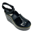 Load image into Gallery viewer, Celine Black 90mm Padded Graphic Brushed Leather Wedge Sandals
