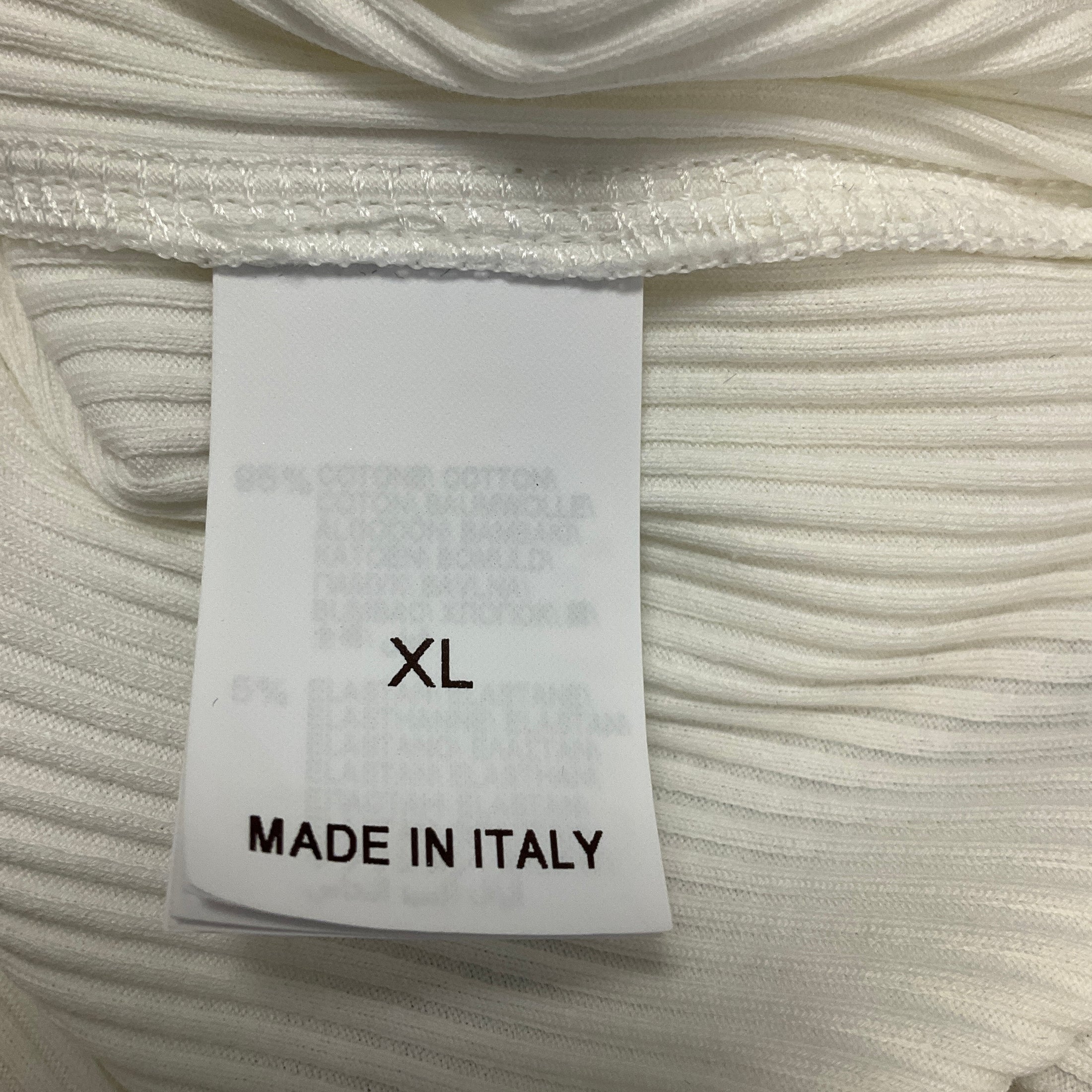 Brunello Cucinelli White Ribbed Cotton Stretch Top with Monili Chain Detail