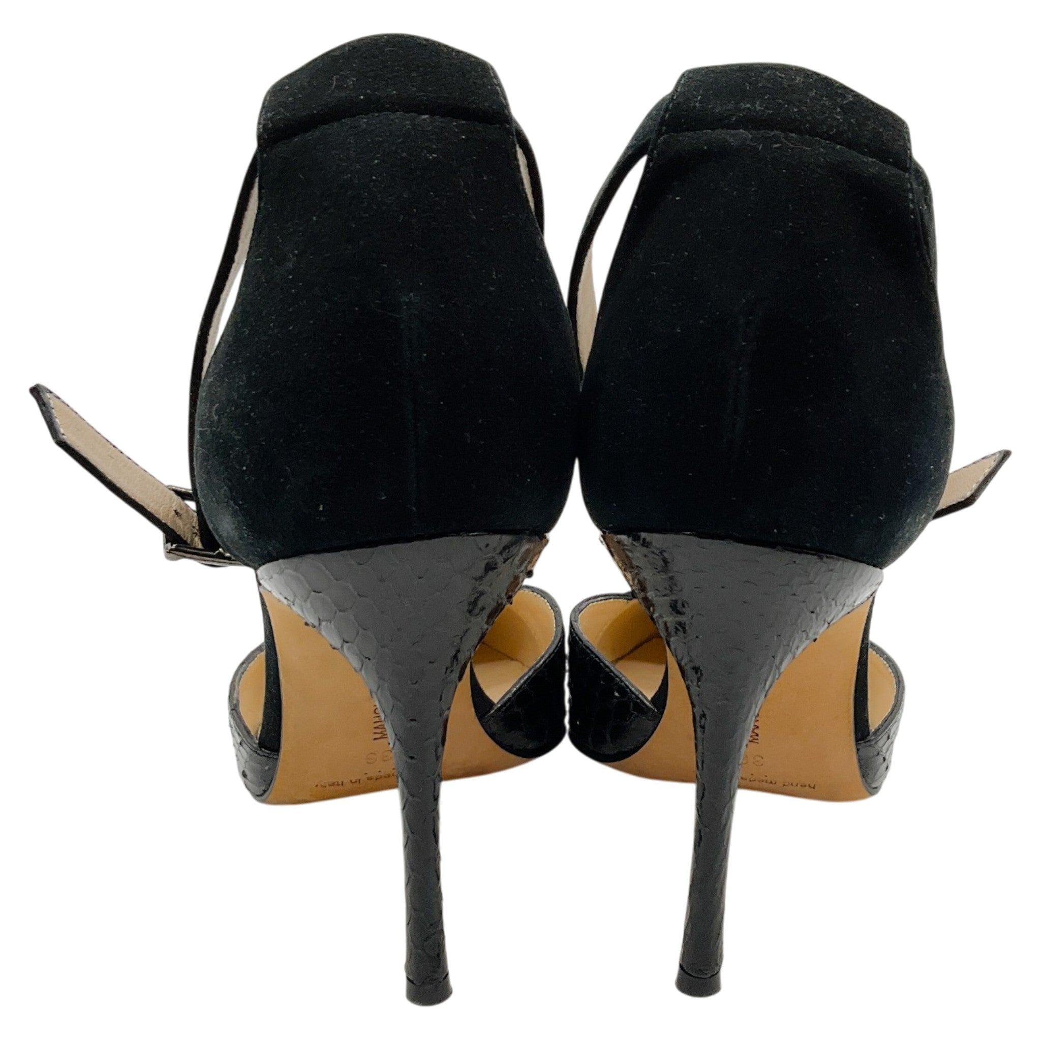 Manolo Blahnik Black Suede / Snakeskin Pumps with Ankle Strap